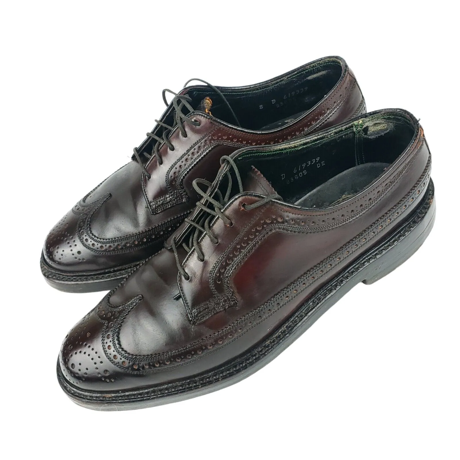 Florsheim Imperial 93605 Shell Cordovan Longwing Brogue Derby Burgundy Brown 8 D