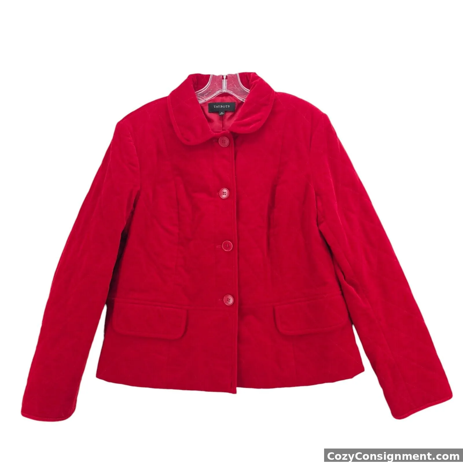 TALBOTS Red Diamond Quilted Velvet Jacket Cotton Blend Stretch Size 12