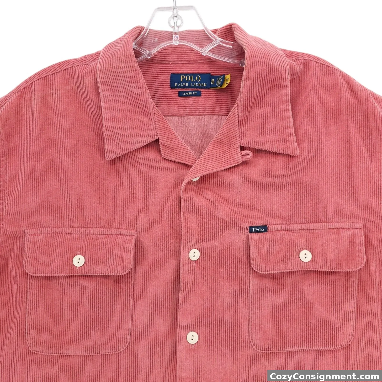 POLO RALPH LAUREN Pink Classic Fit Corduroy Button Up Camp Shirt Size XL