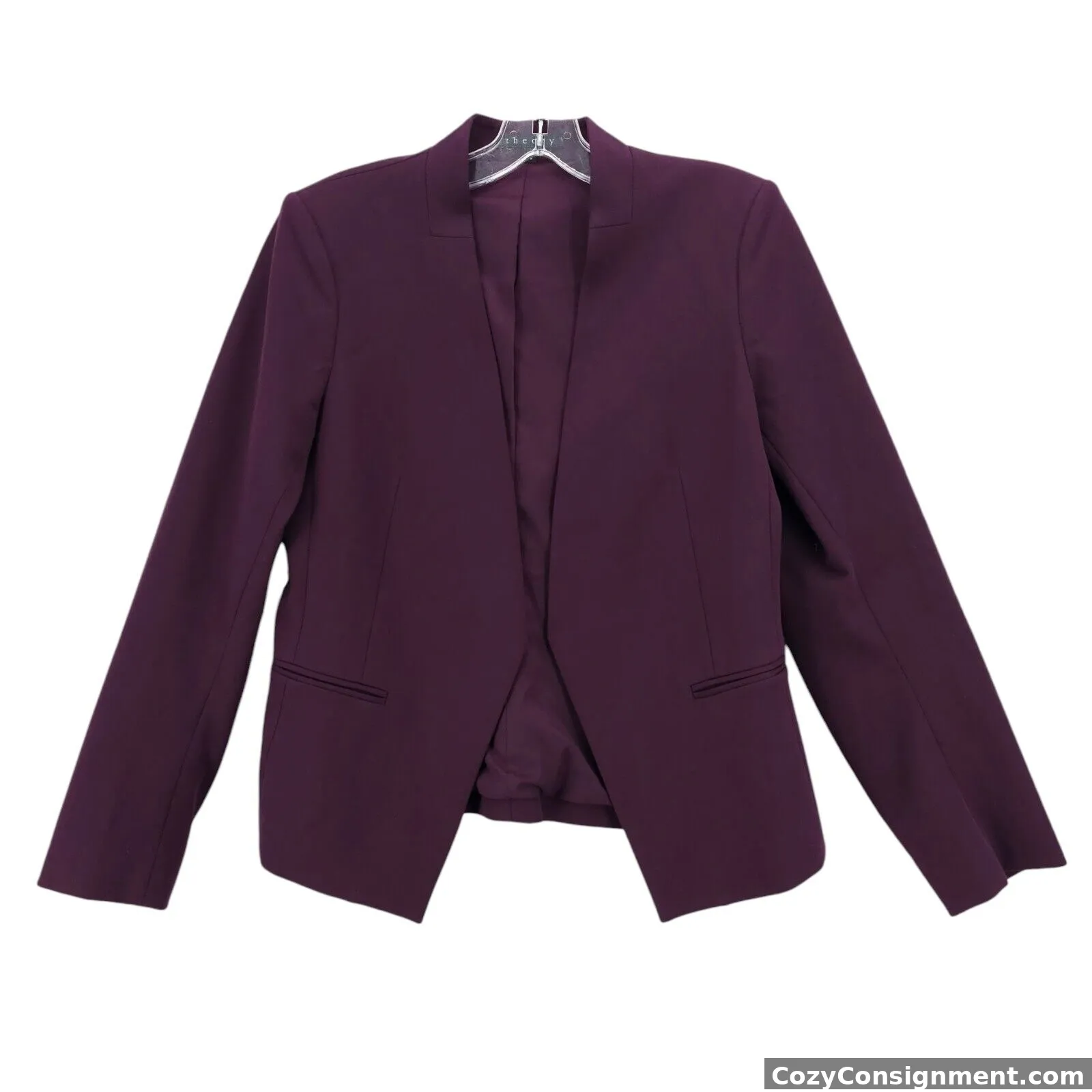 THEORY Blazer Jacket Maroon Purple Open Front Cotton Spandex Stretch Size 10