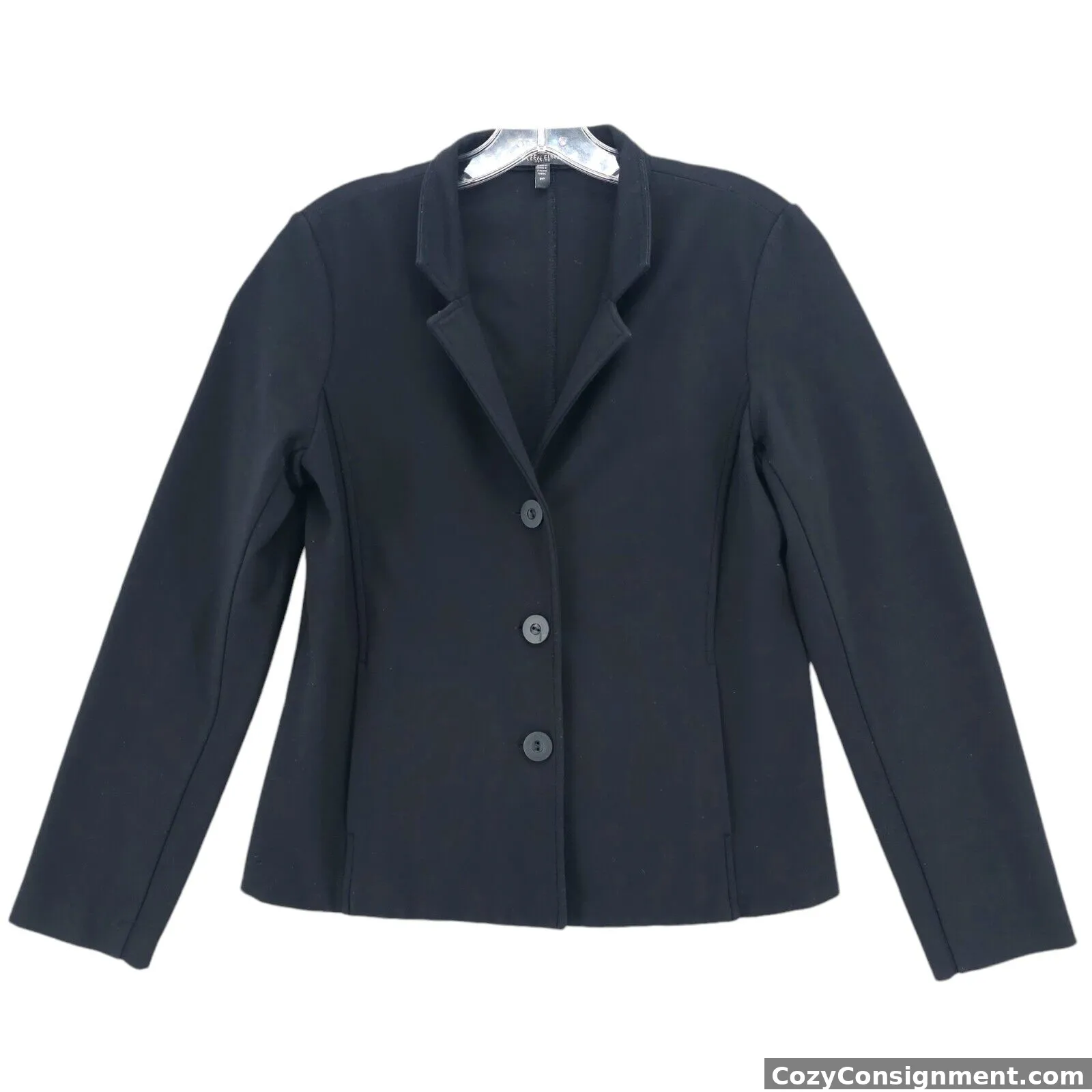 EILEEN FISHER Black Blazer Jacket Stretch Buttons Pockets Size PP