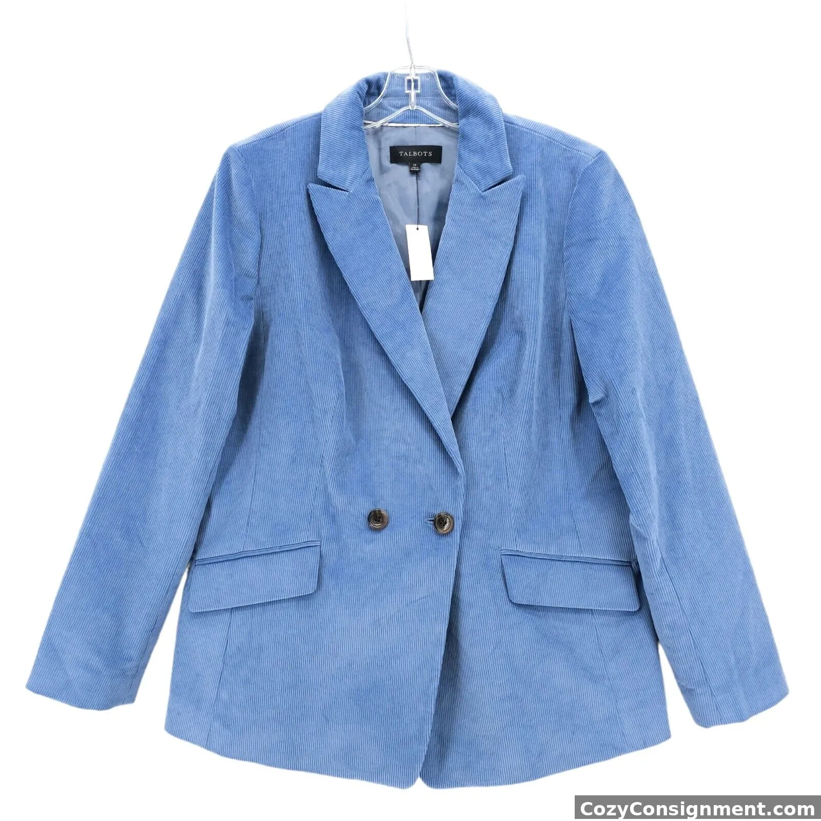 NWT TALBOTS Light Blue Corduroy Blazer Jacket Cotton Spandex Career Size 12