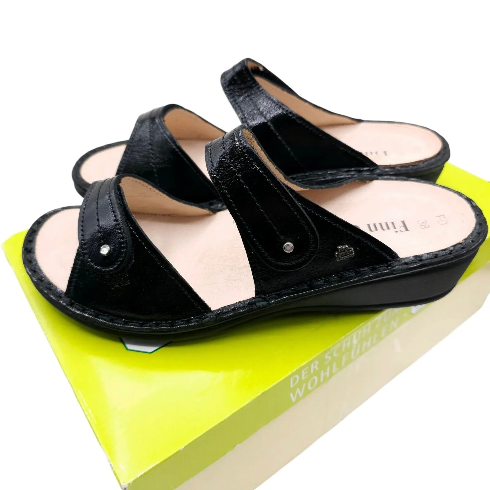 FINN COMFORT Catalina-S Black Patent Leather Sandals Size EU 38 - US 7.5