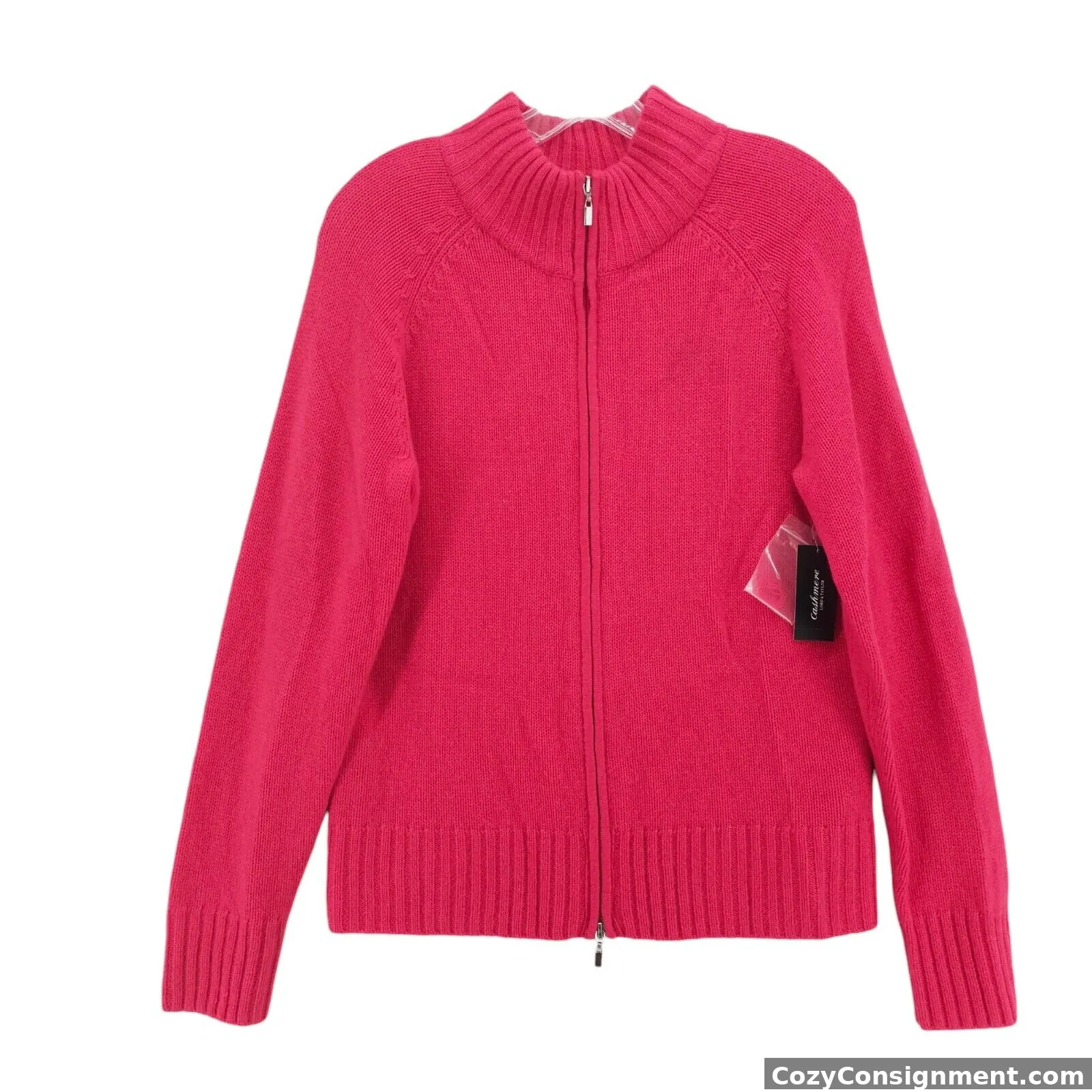 NWT LORD & TAYLOR 100% Cashmere Zip Sweater Cardigan Fireball Red Pink LARGE