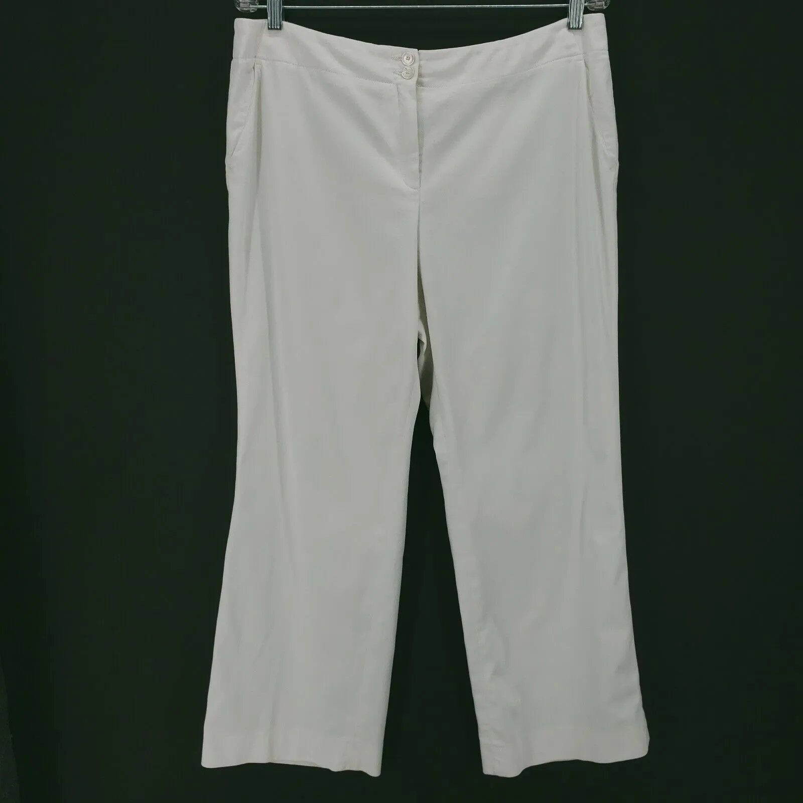 Louis Feraud Womens Pants White Stretch Straight Wide Leg Size L/XL Waist 35"