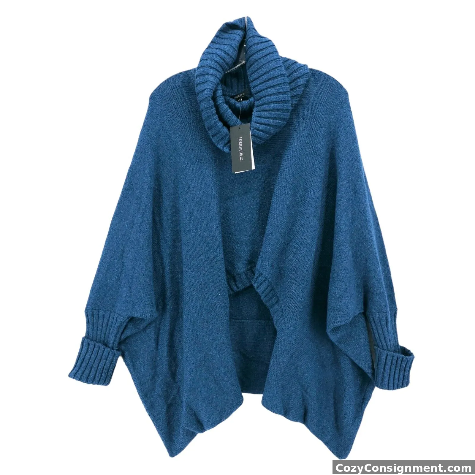 NWT Lafayette 148 NY Dusk Blue Wool Alpaca Blend Batwing Sweater LARGE