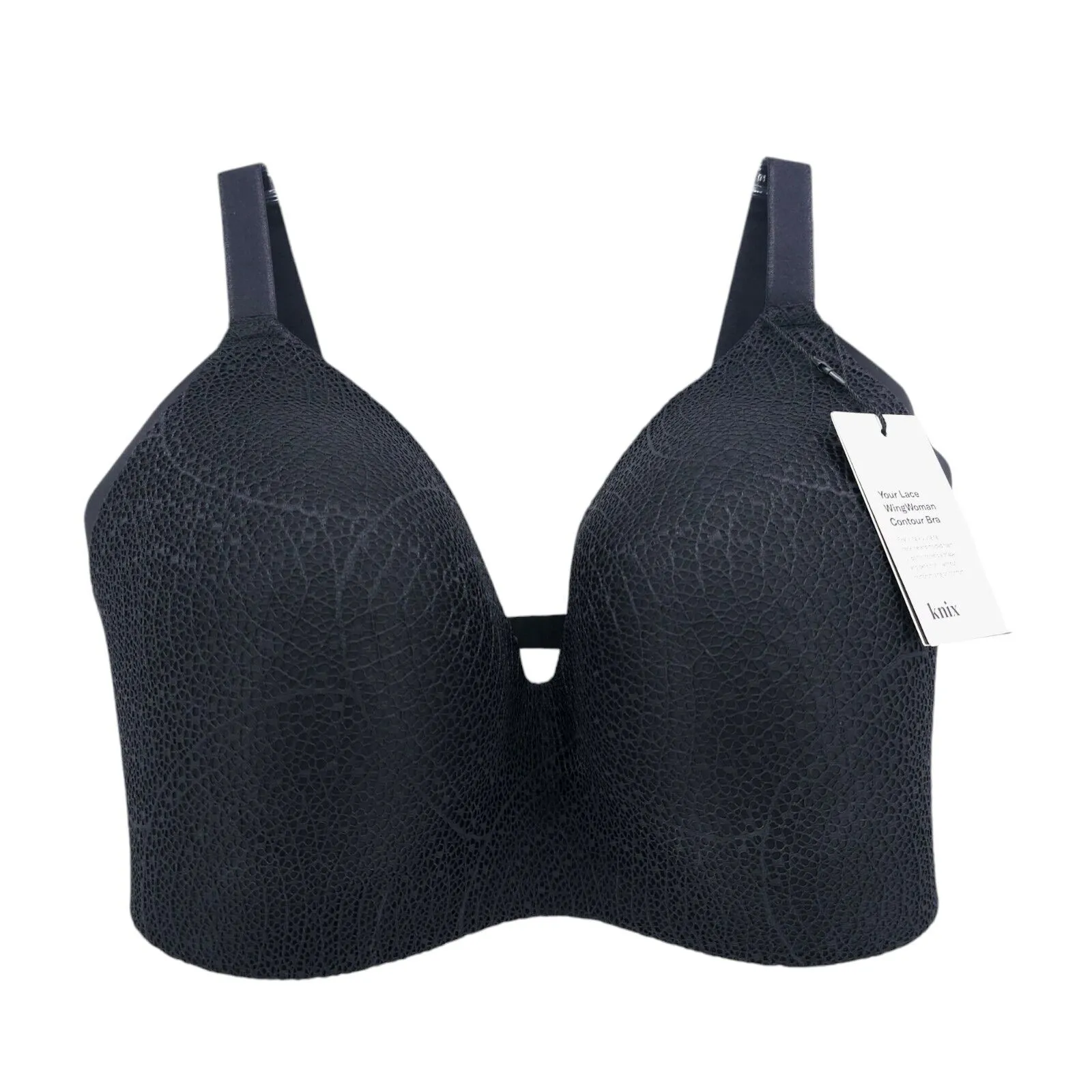 NWT KNIX Lace WingWoman Contour Bra BLACK Wireless Plunge Molded Size 7++