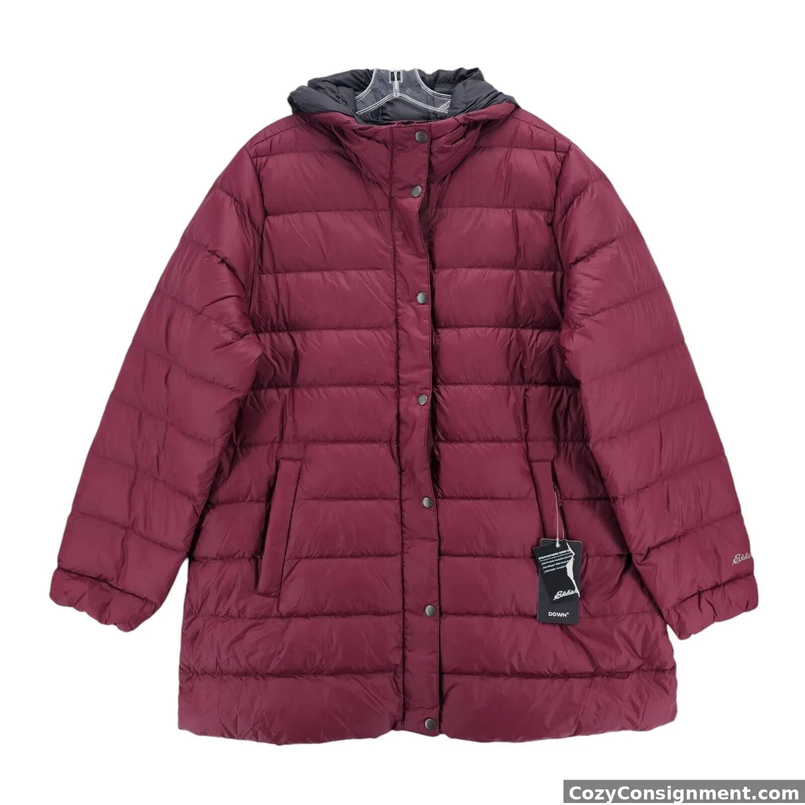 NWT EDDIE BAUER Stratuslite Parka Hooded 650 Down Fill Berry Red Puffer 1X