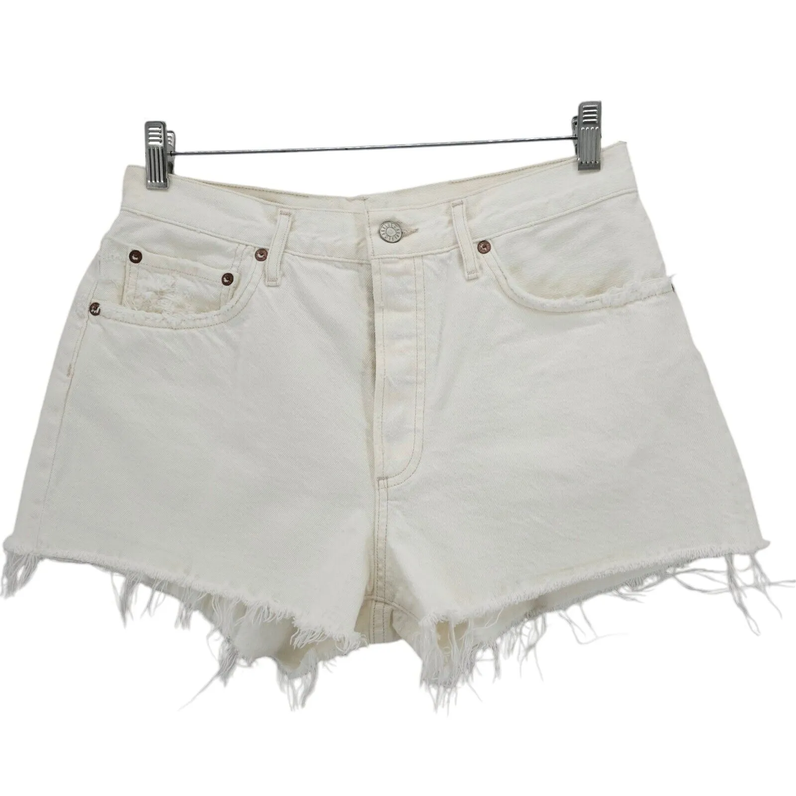 AGOLDE Parker Vintage Cut Off Shorts White Denim Raw Frayed Hem Waist 28.5"