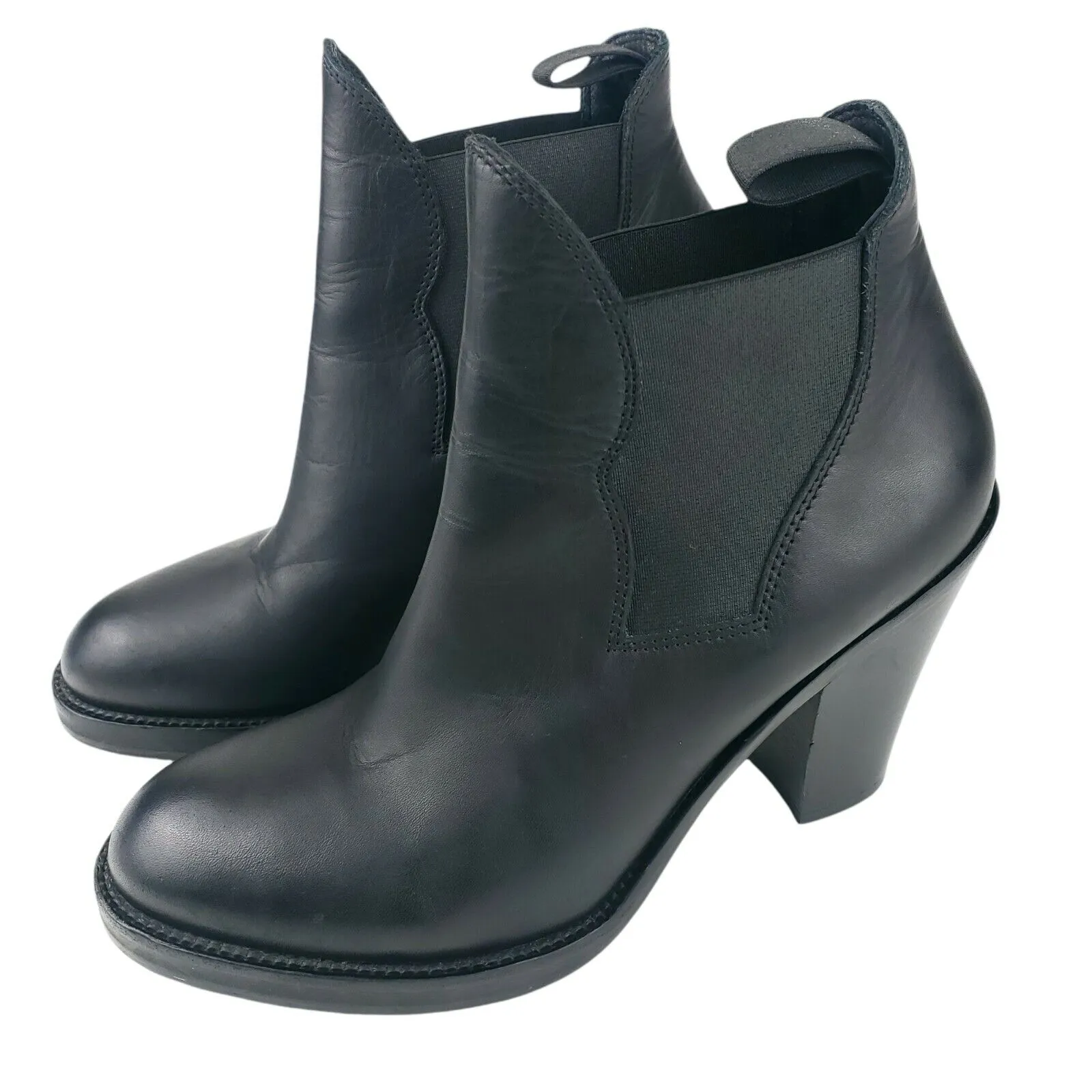 ACNE STUDIOS Star Black Leather Chelsea Ankle Heel Bootie Boots Size 41 US 11