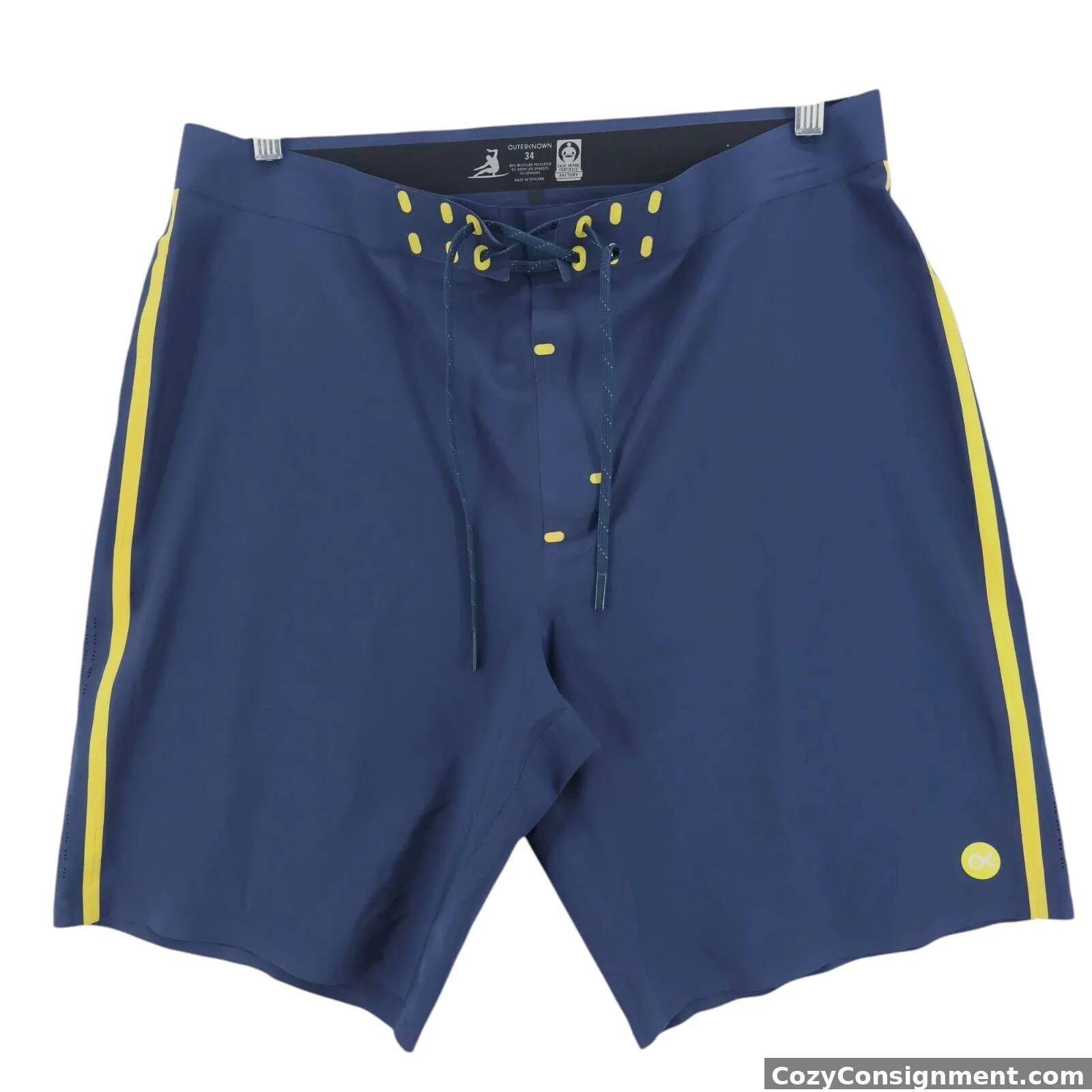 OUTERKNOWN APEX Trunks Kelly Slater Board Shorts Dark Blue Yellow Trim Size 34