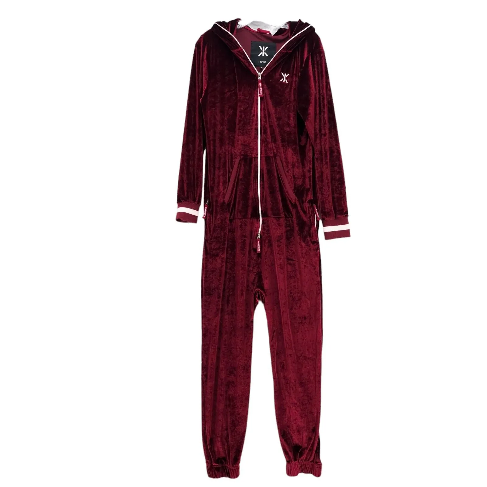 ONEPIECE Red Velour Jumpsuit Hooded Unisex Size SMALL