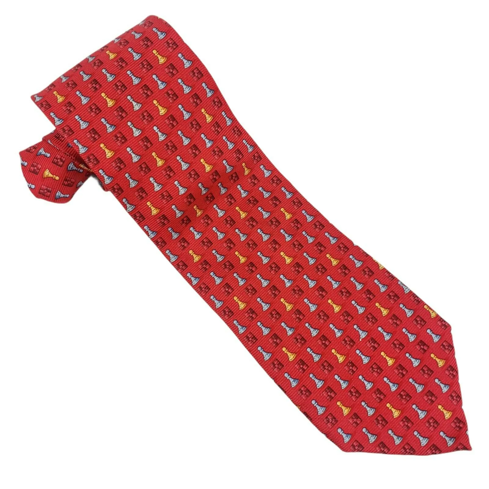 ERMENEGILDO ZEGNA 100% Silk Necktie Vibrant Bright Red Chess Pawn MADE IN ITALY