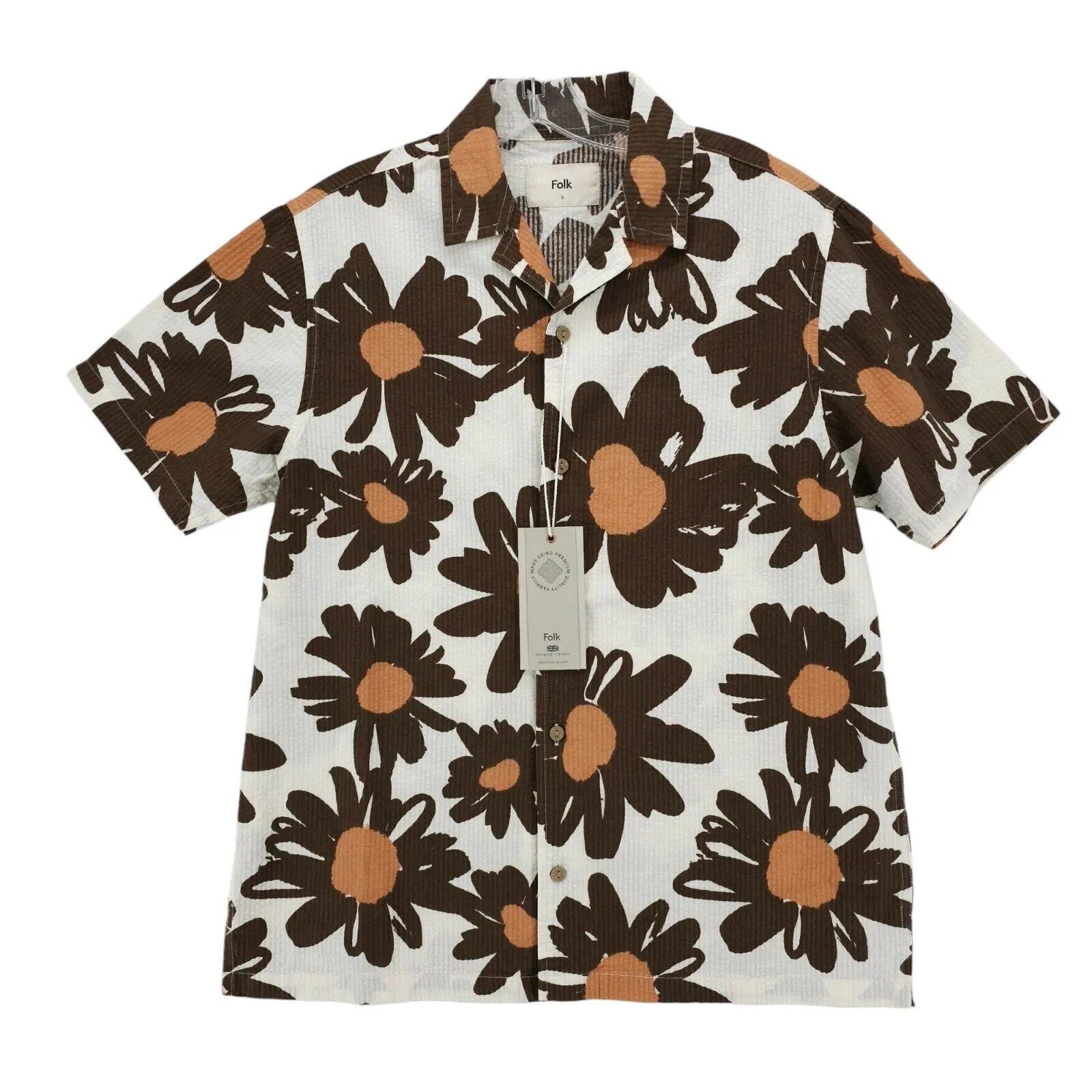 NWT FOLK Short Sleeve Floral Shirt 100% Cotton Lightweight Camp Collar SMALL