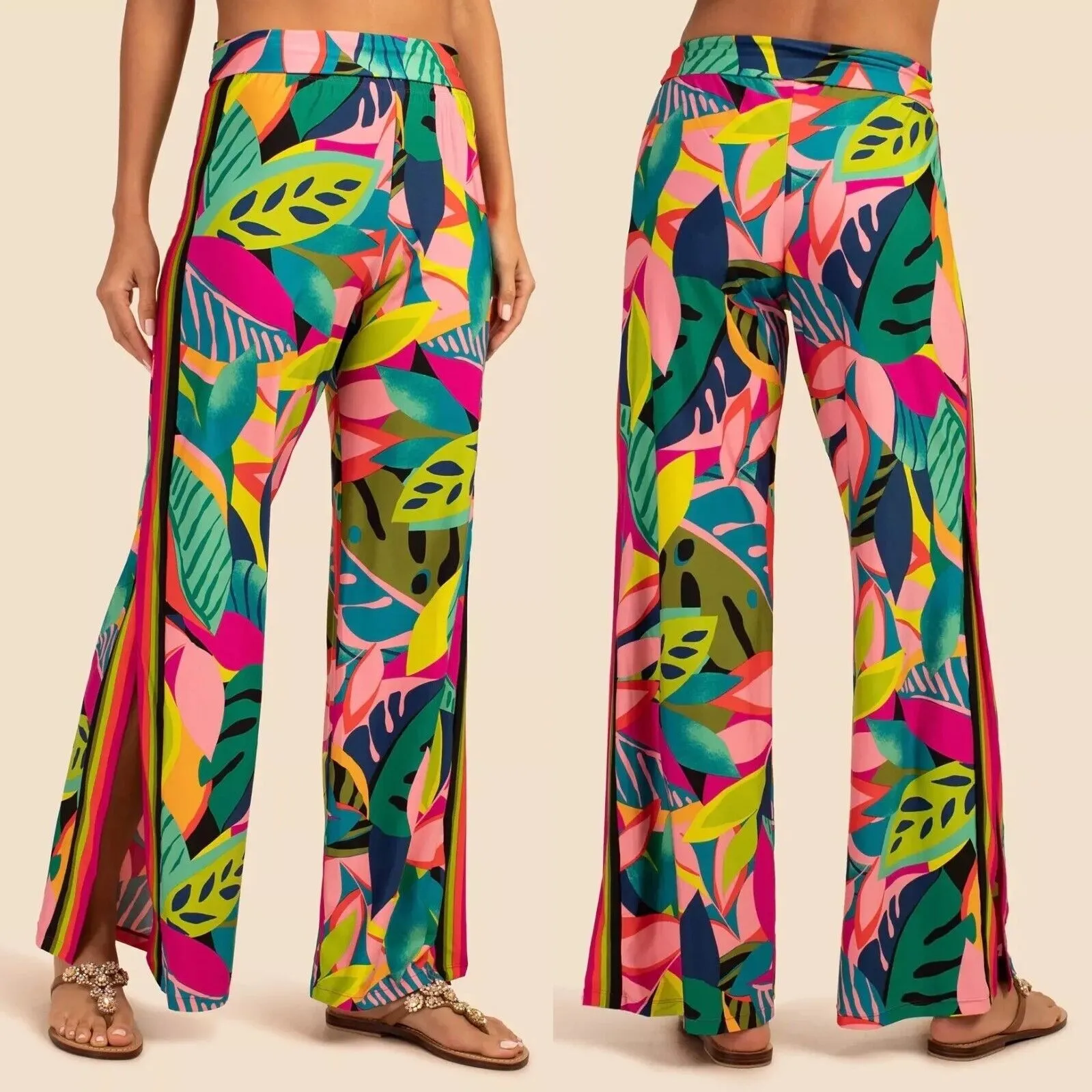 NWT TRINA TURK Multicolor Rainforest Swim Coverup Pants Side Slits MEDIUM