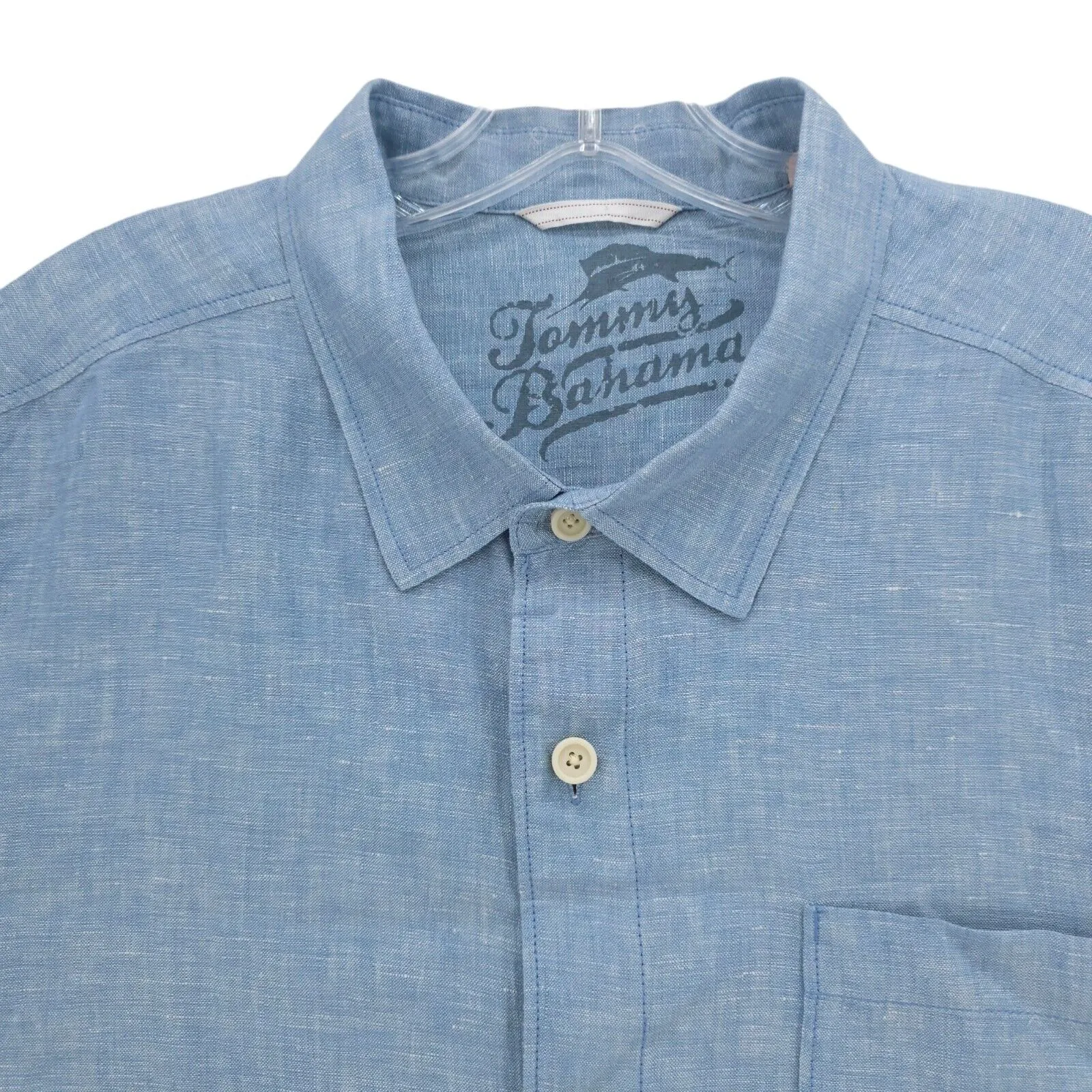 TOMMY BAHAMA 100% Linen Shirt Heather Blue Relax EUC Size XXL 2XL