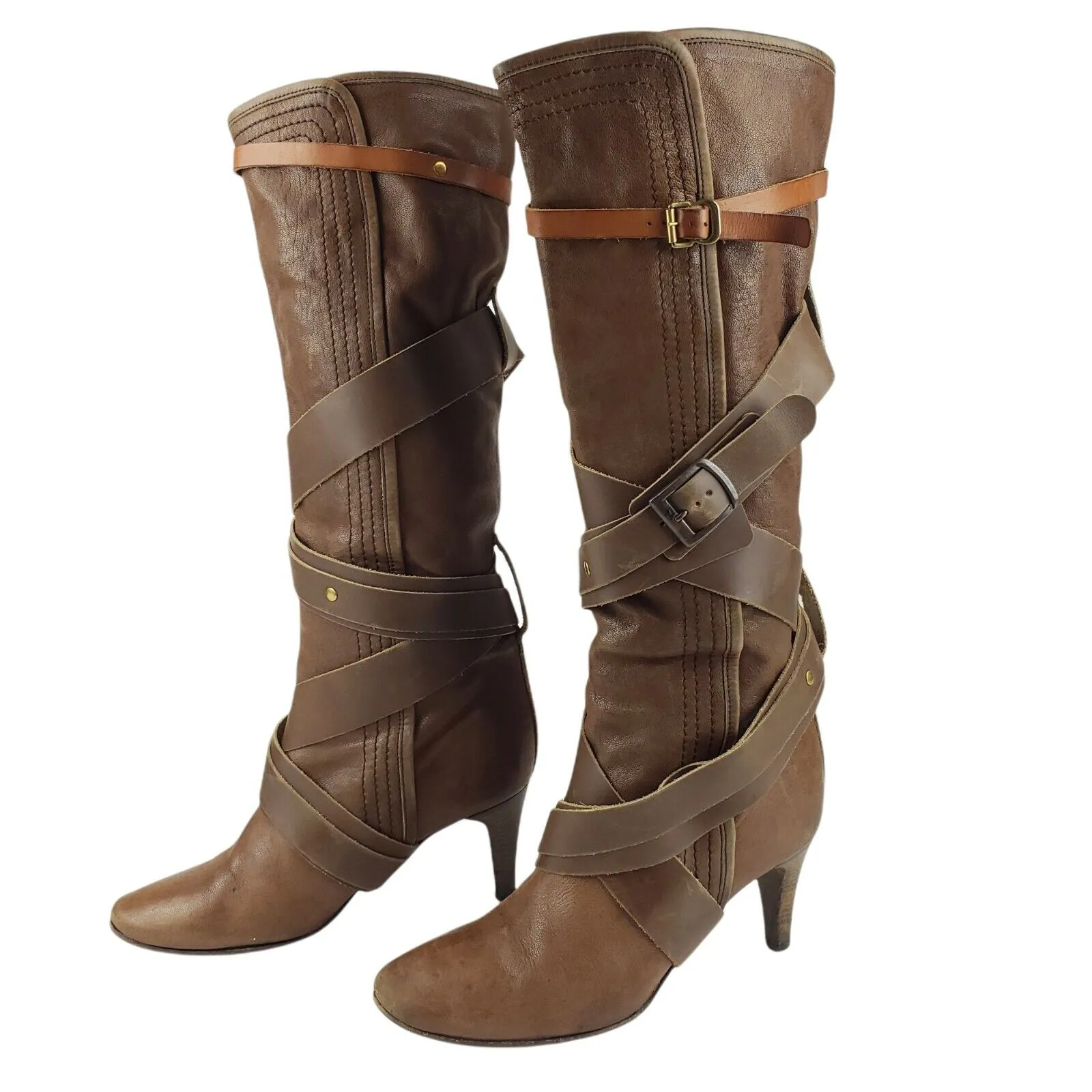 CHLOE Strappy Buckle Heeled Knee High Riding Boots Women’s EU Size 36 US 6