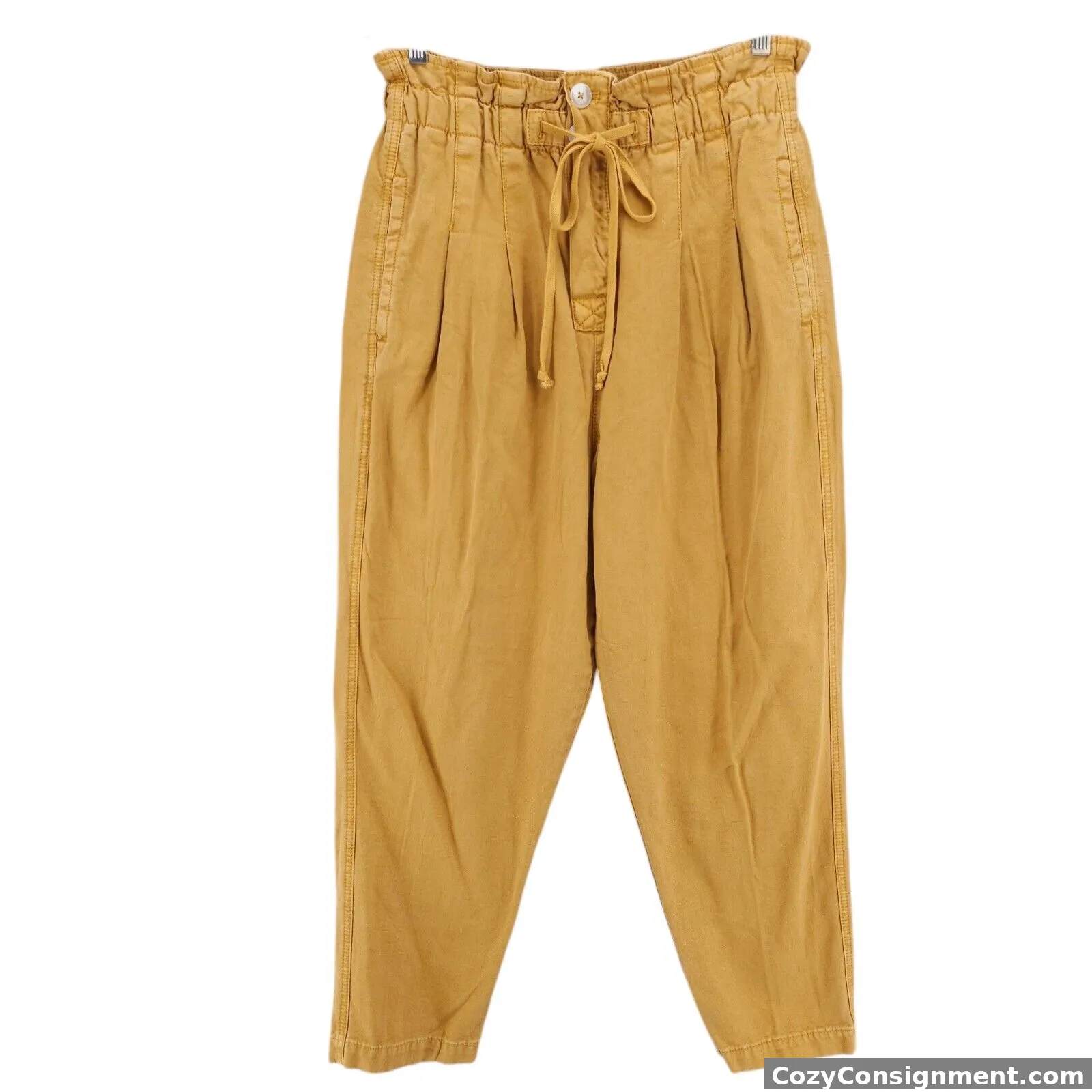 FREE PEOPLE Margate Pleated Paperbag High Rise Ankle Pants Yellow Size MEDIUM