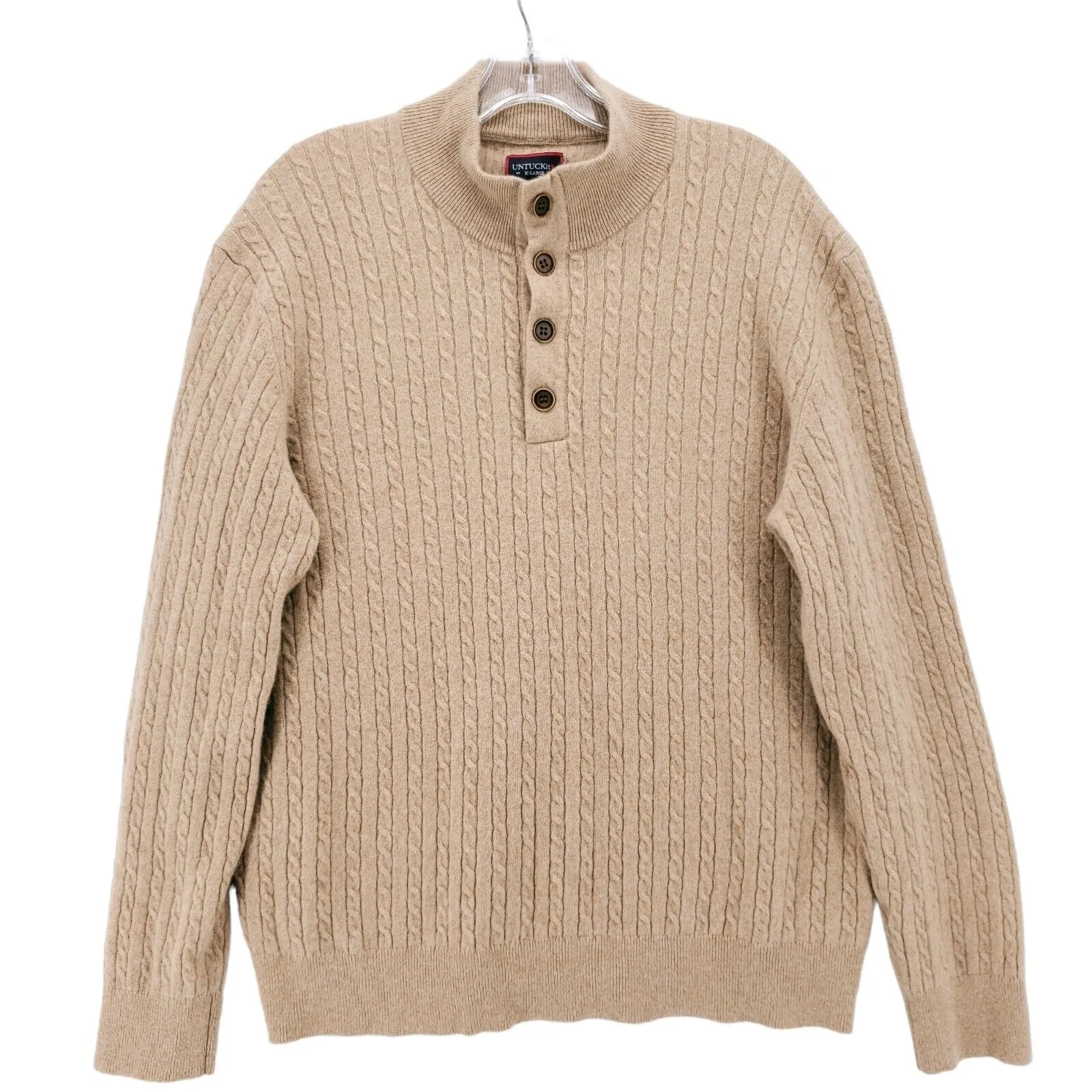 UNTUCKit 100% Cashmere La Frenz Cable Knit Sweater Tan Light Brown EUC Size XL