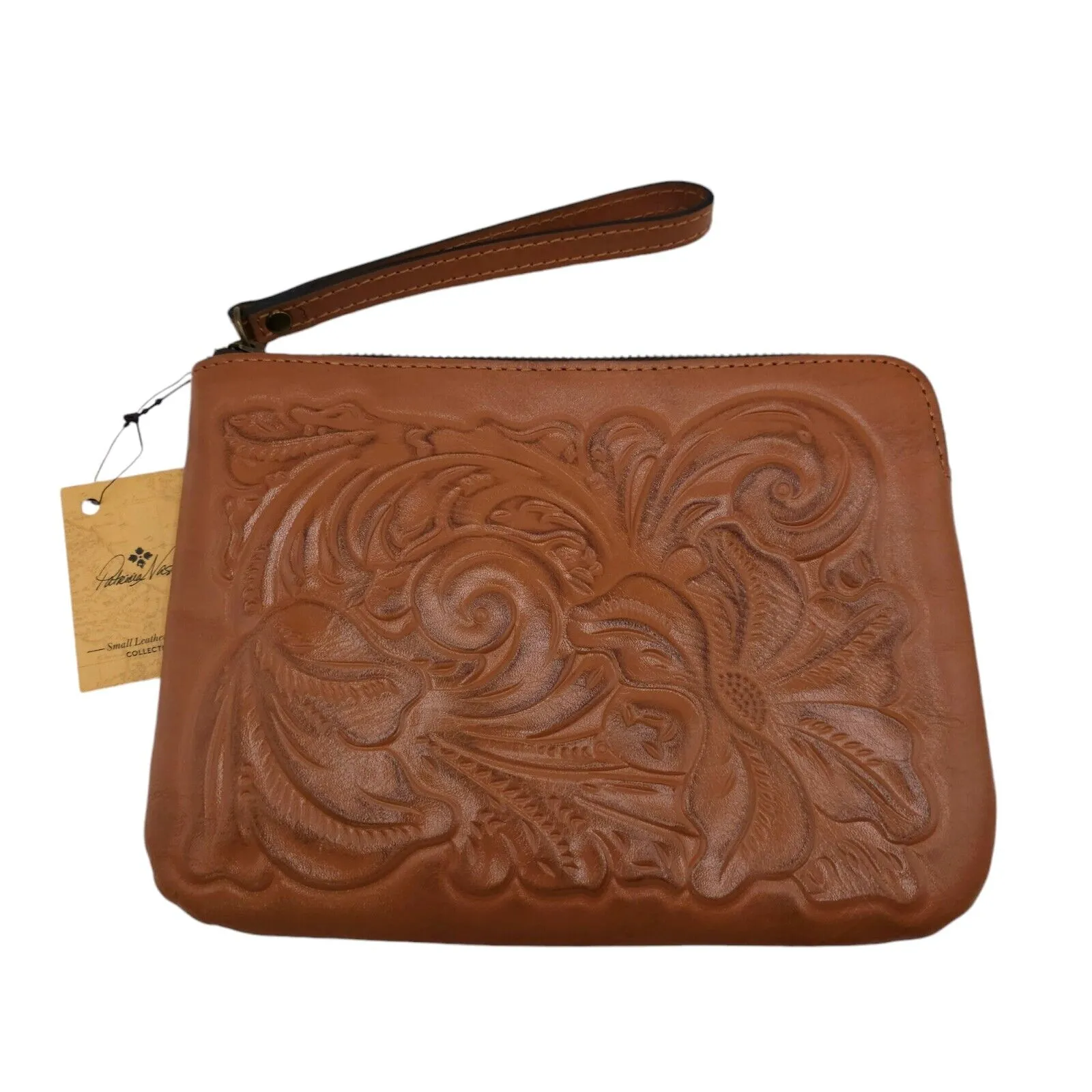 NWT PATRICIA NASH Cassini Wristlet Tooled Leather COGNAC Brown