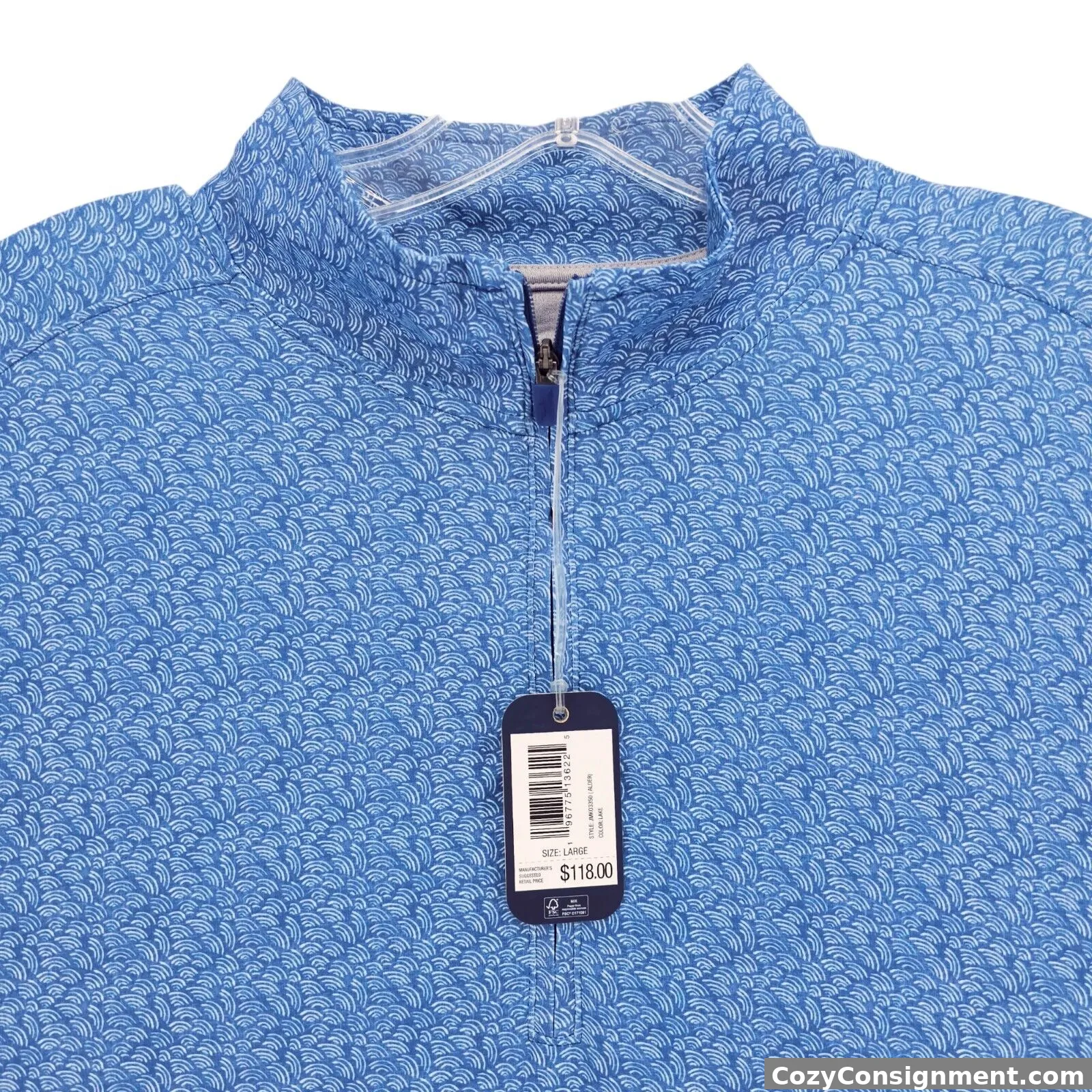 NWT JOHNNIE-O Alder PREP-FORMANCE 1/4 Zip Golf Pullover LAKE Blue Pattern LARGE