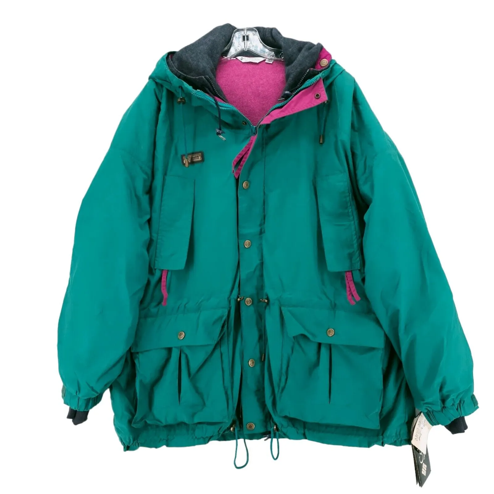 COLUMBIA Wahkshum Parka Jacket 3-in-1 Hooded y2K TEAL Pink XL w/ FLAWS!