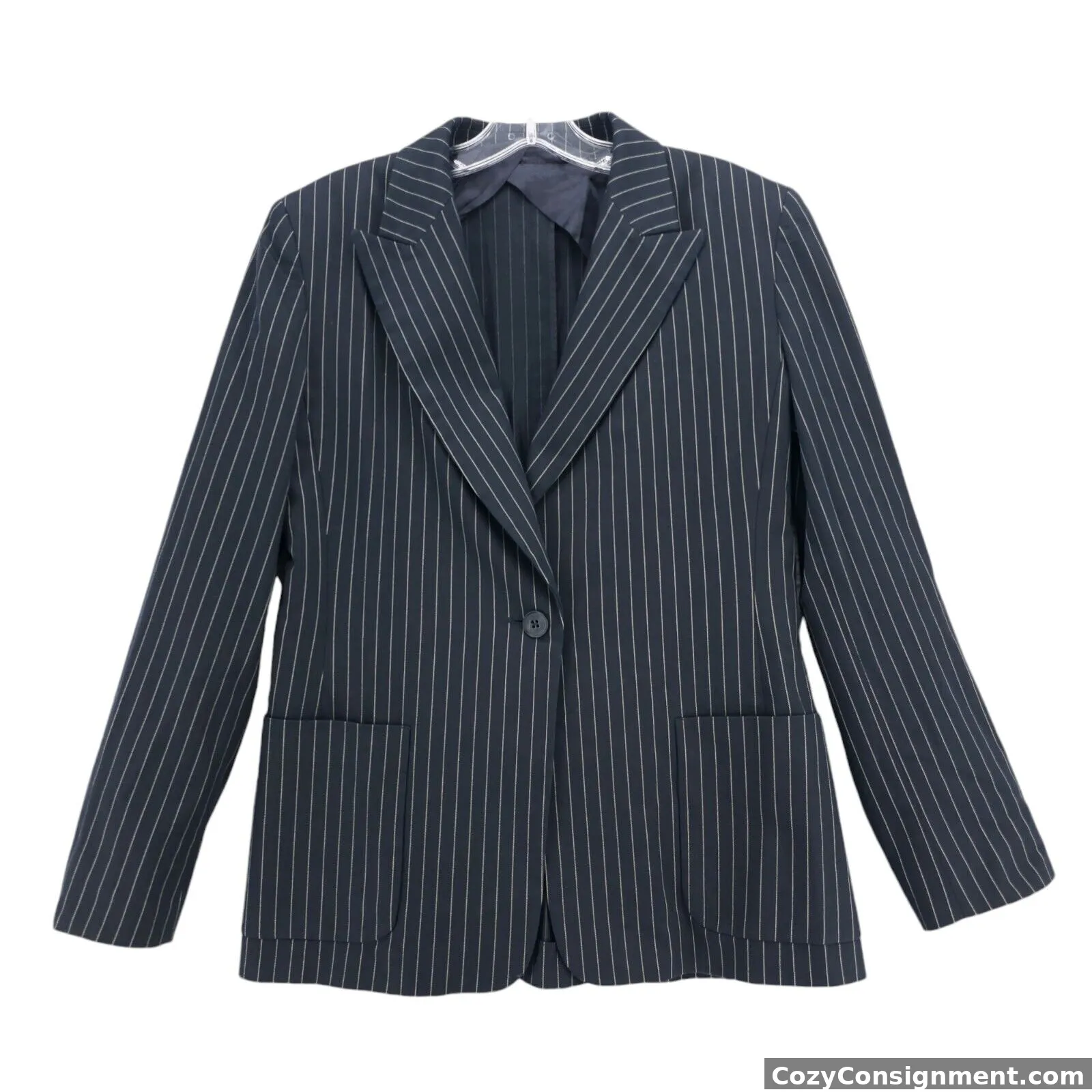 MAX MARA Pinstriped Single Button Blazer Jacket Black Cotton Blend Stretch US 8