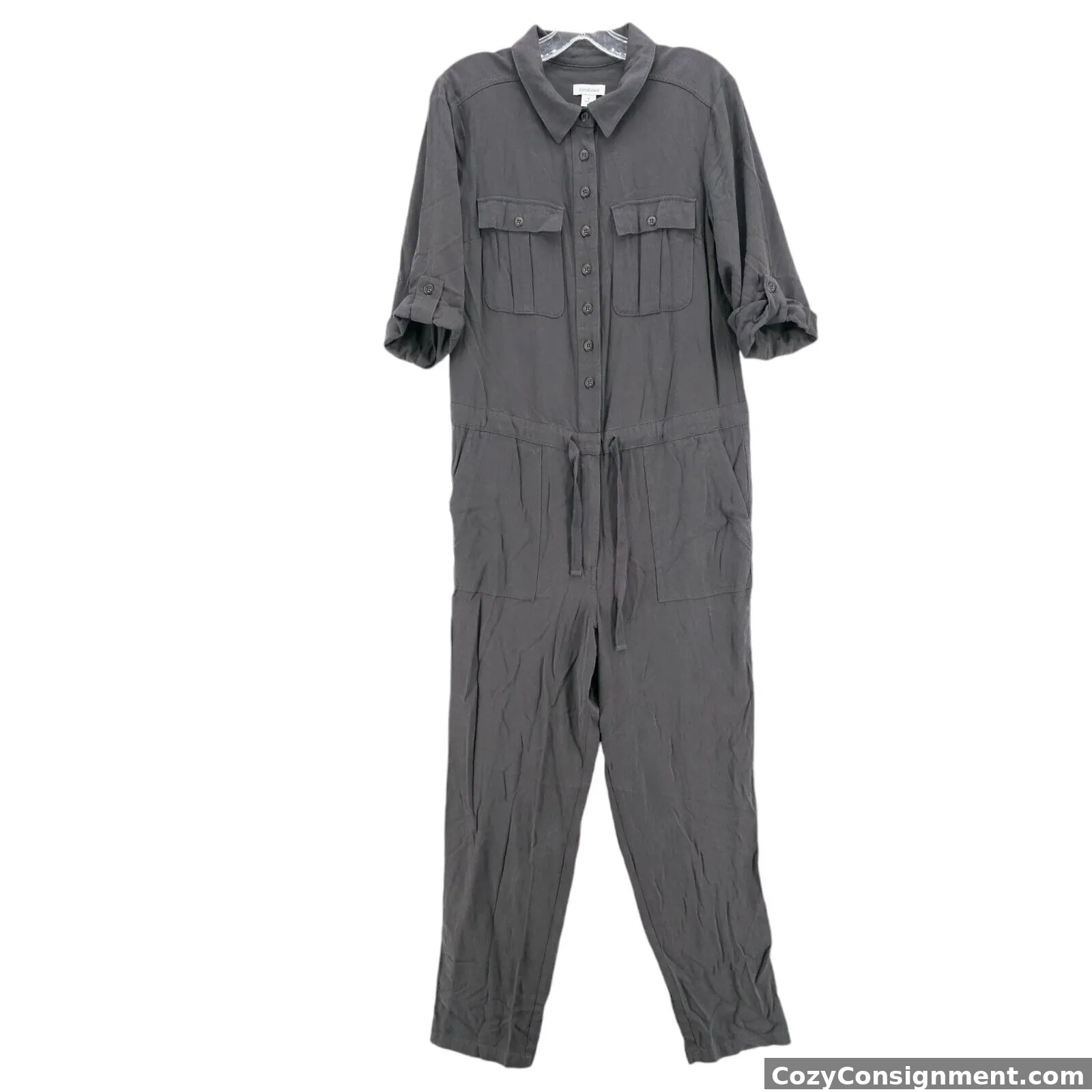 SUNDANCE All Roads Jumpsuit Gray Roll Tab Sleeve Lyocell Blend Utility SMALL