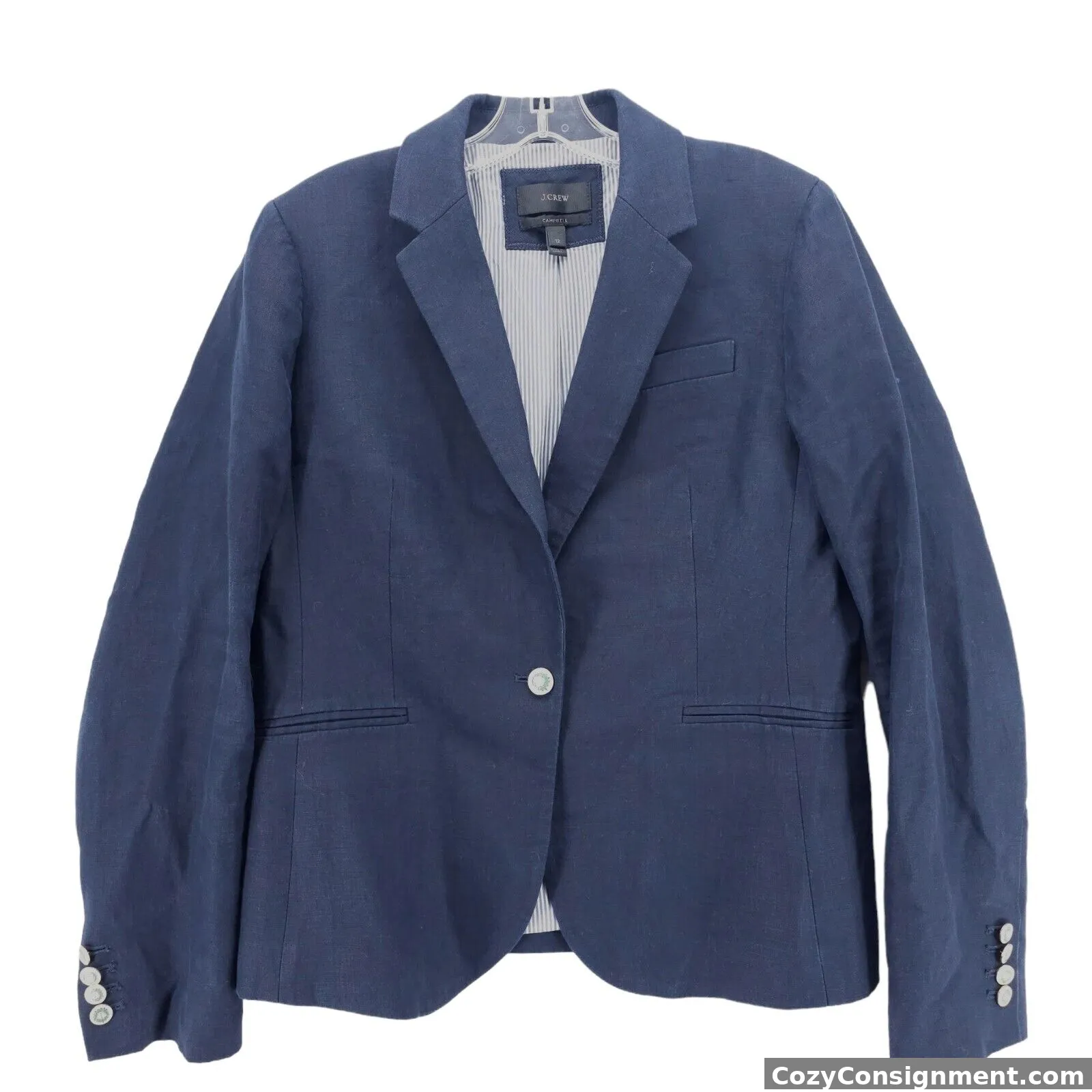 J. Crew Campbell Blue 100% Linen Blazer Jacket COOL BUTTONS!! Size 12