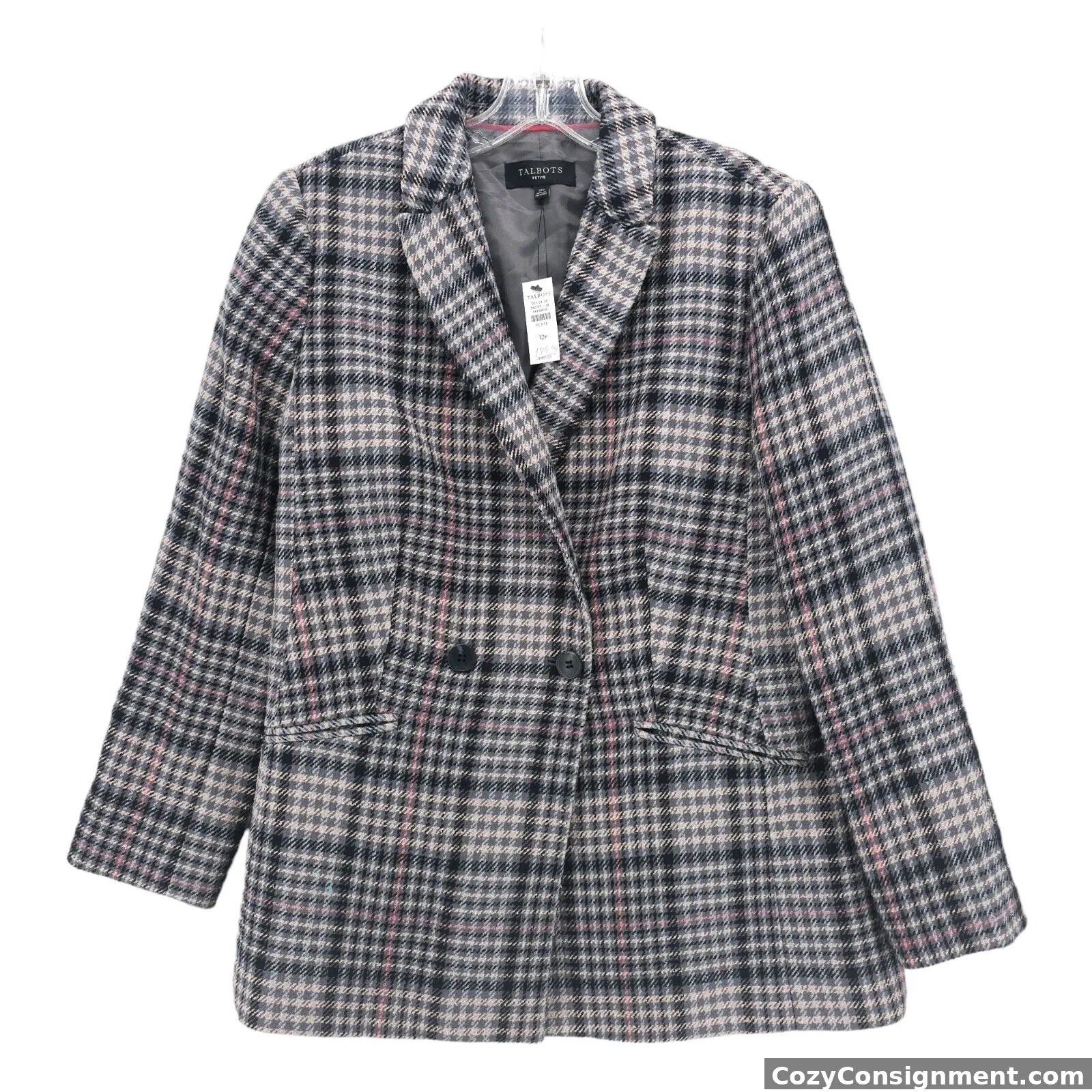 NWT TALBOTS Cotton Blend Plaid Blazer Jacket Double Breasted Career 12 PETITE