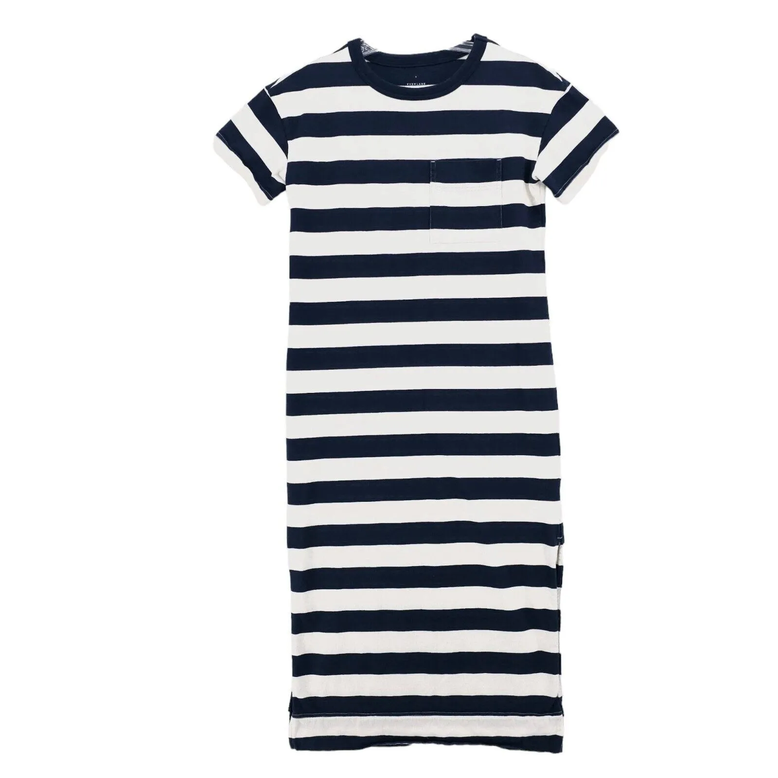 EVERLANE Navy White Striped Pocket T-Shirt Maxi Dress Organic Cotton SMALL