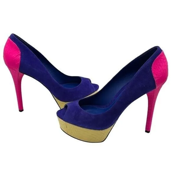 BRIAN ATWOOD Blayne Colorblock Suede Peeptoe Heels Size 7