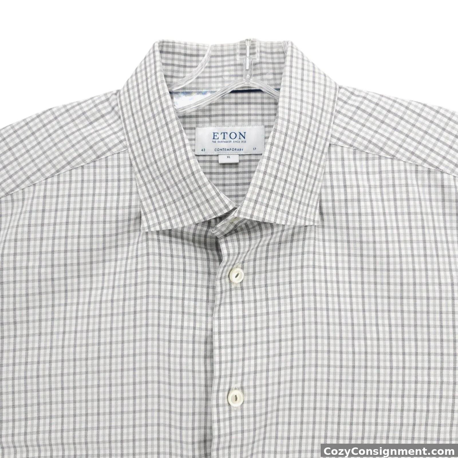 ETON Contemporary Signature Twill 100% Cotton Gray White Check Shirt XL 43 - 17