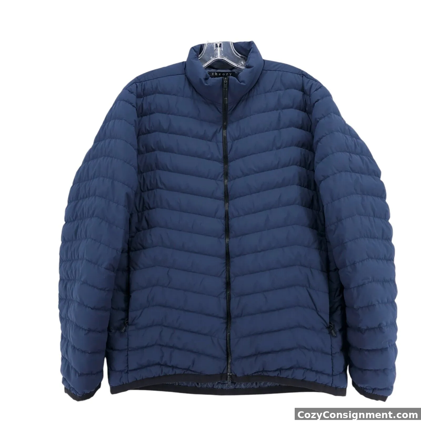 THEORY Men's Blue Down Fill Puffer Jacket Lightweight Size LARGE