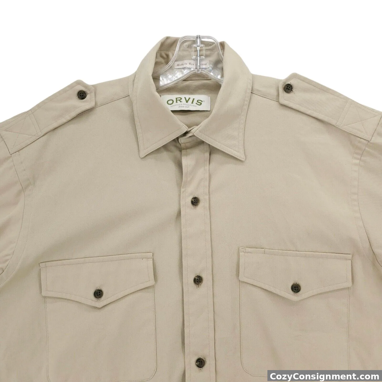 ORVIS Cotton Twill Safari Shirt Beige Tan MADE IN USA EUC Size Oversized MEDIUM