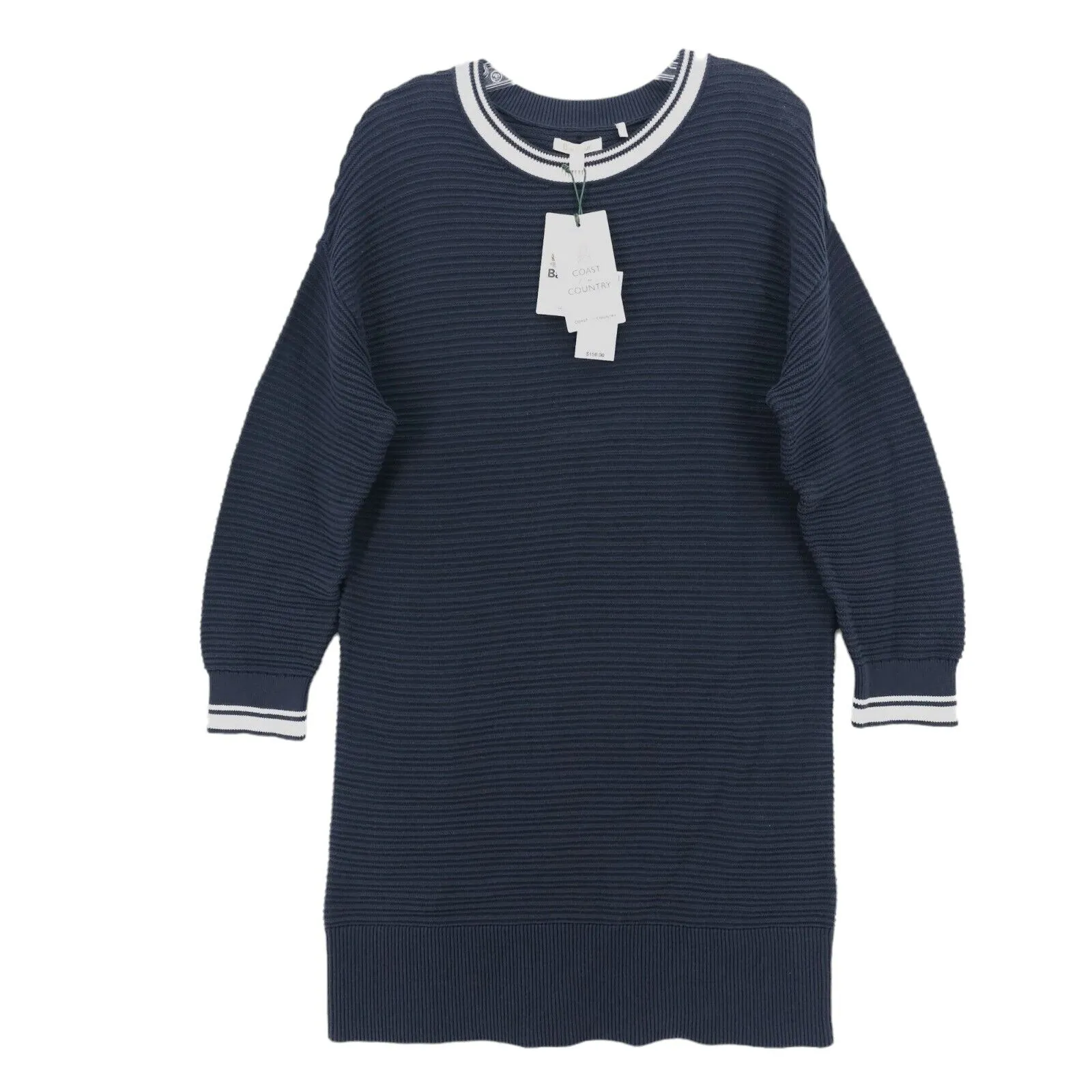 NWT BARBOUR Embleton Sweater Dress Navy Blue White Trim Ribbed Size US 8