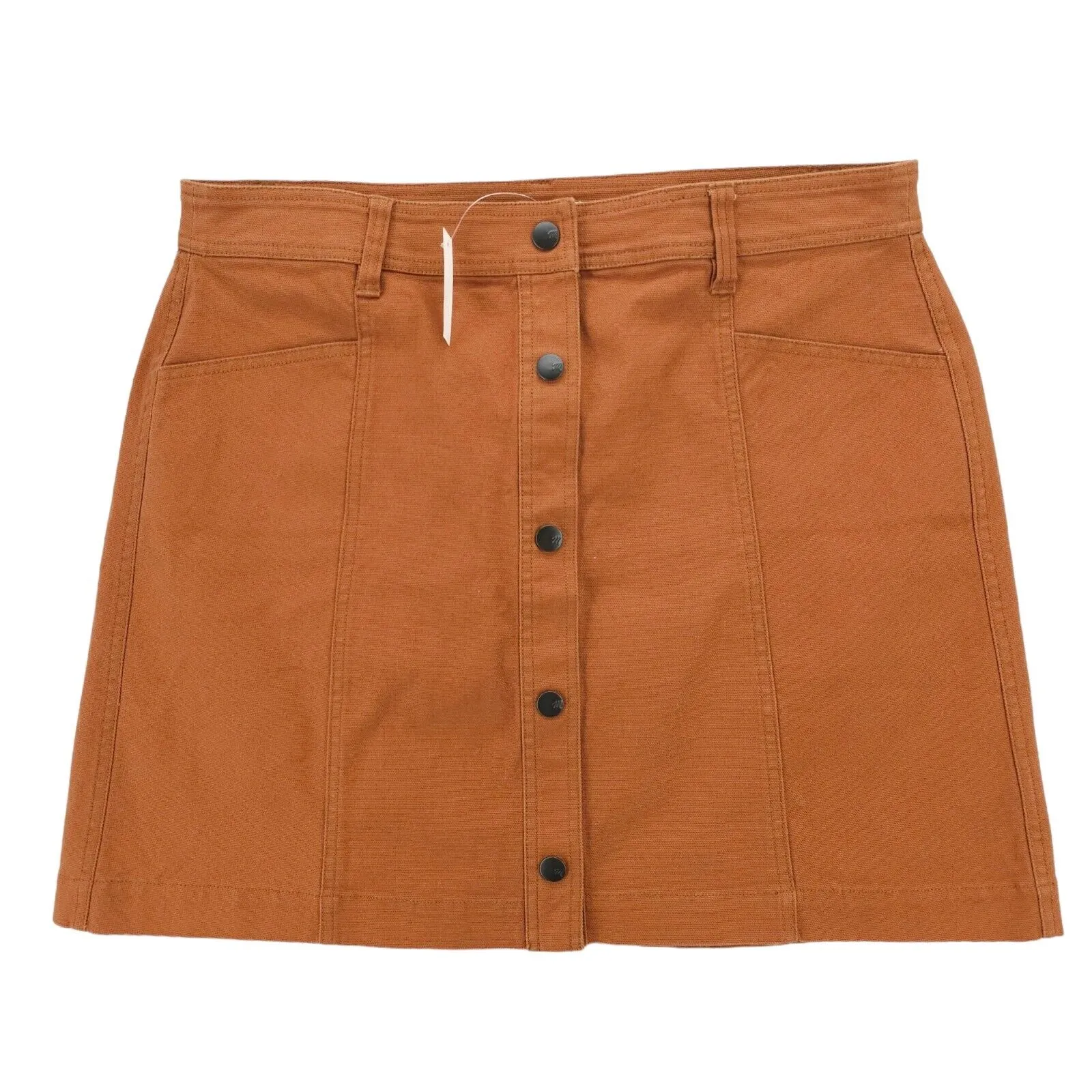 NWT MADEWELL Sienna Brown Snap Button Front A-Line Pocket Mini Skirt Size 14