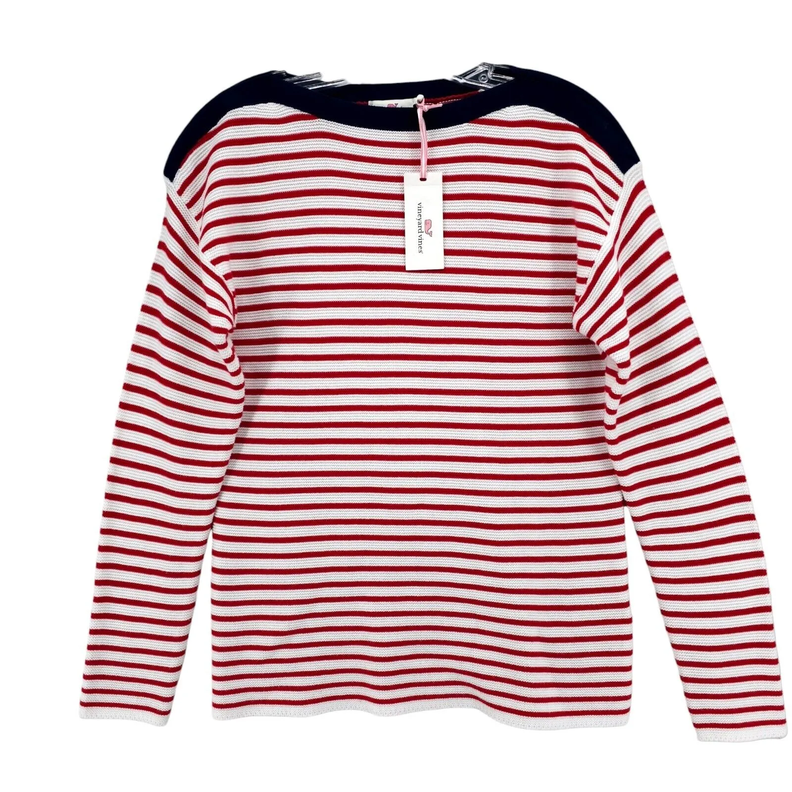 NWT Vineyard Vines Sweater Stripe Cotton Boatneck White Red Blue Size XS