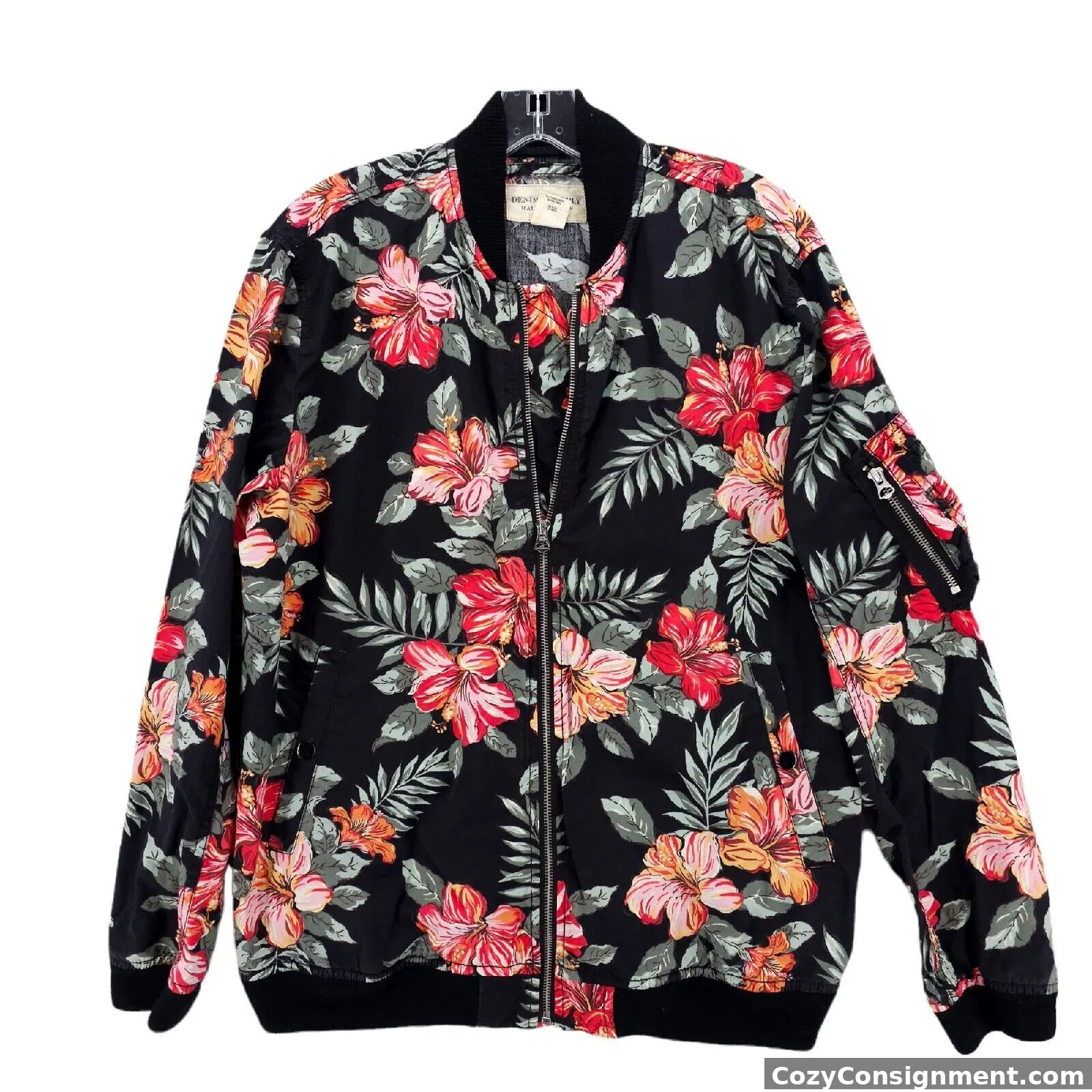 Ralph Lauren Denim & Supply Floral Print Bomber Jacket Hawaiian Print Size LARGE