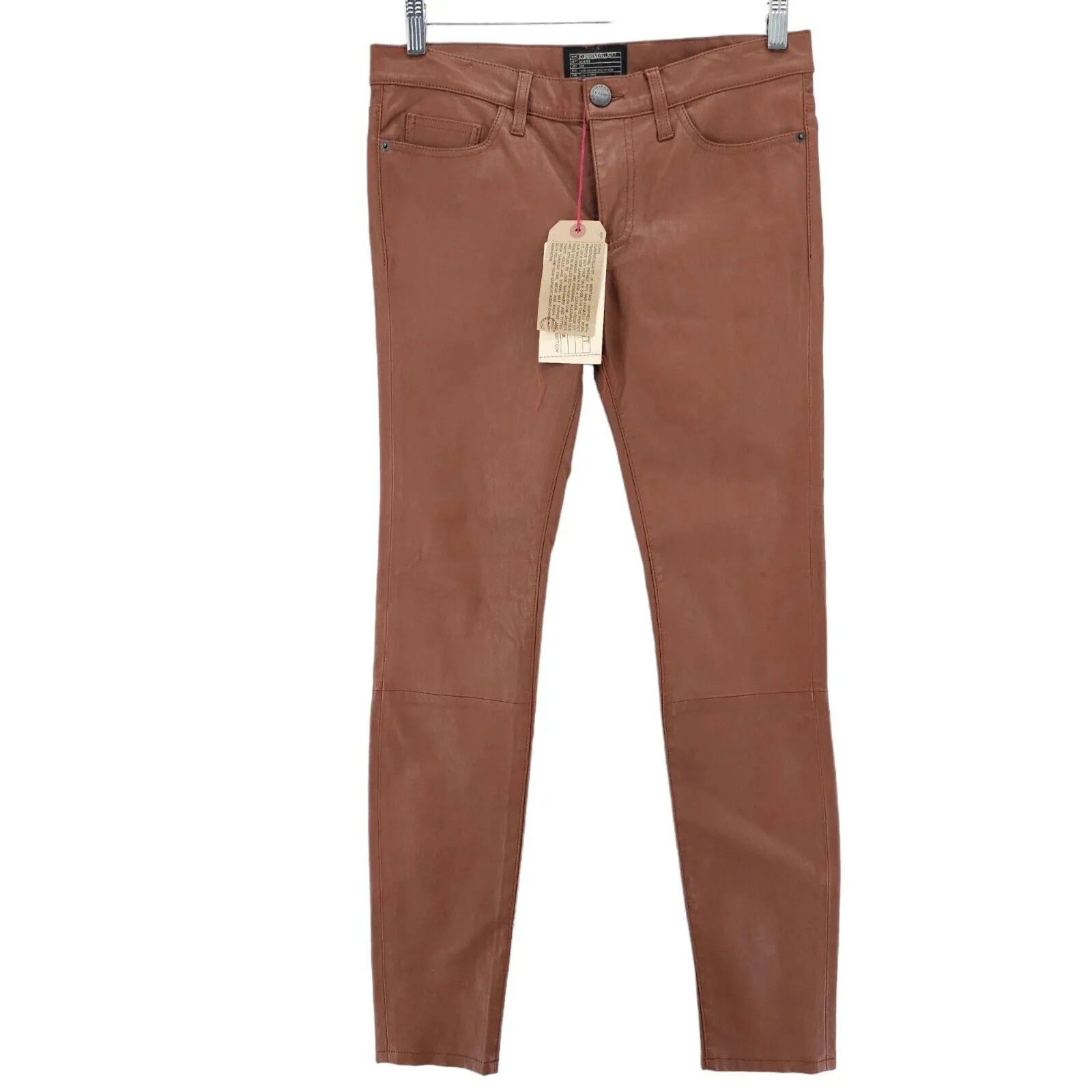 NWT Current Elliott The Ankle Skinny Lamb Leather Stretch Pants CAMEL Brown 30