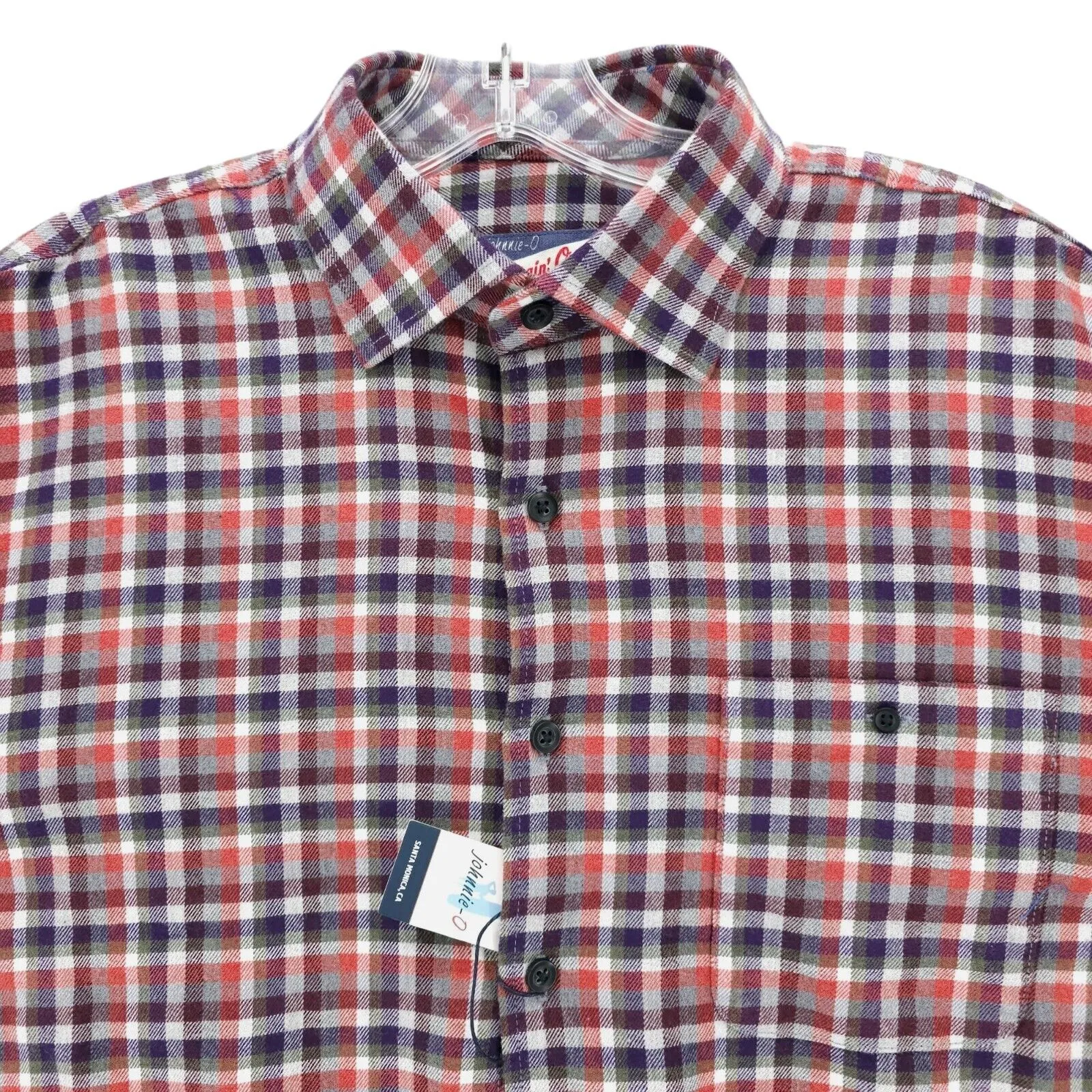 NWT JOHNNIE-O Joe Hangin' Out Button Up Shirt Amber Gingham Check Stretch MEDIUM