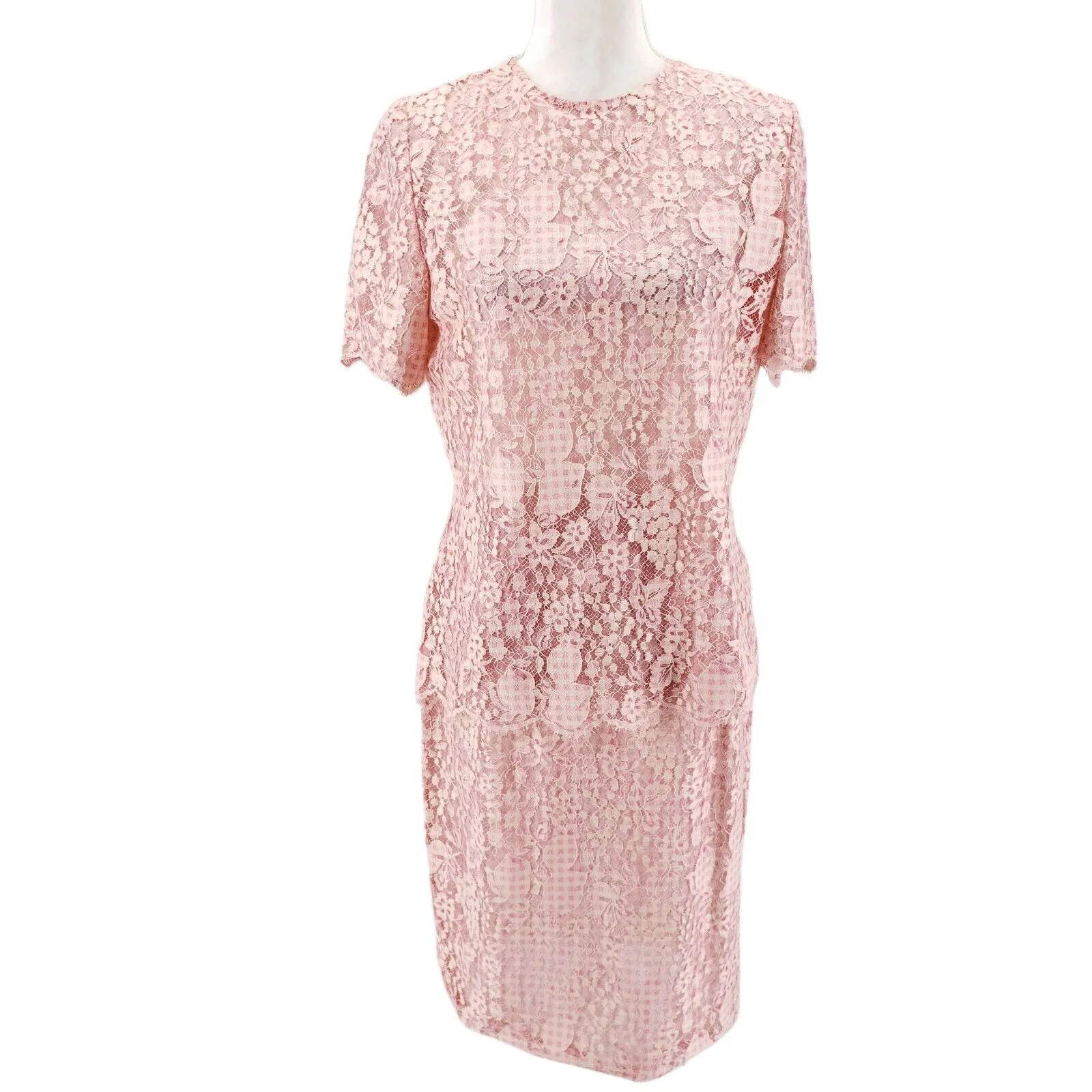 BILL BLASS 2-Piece Blouse Skirt Set Outfit Pink Lace Union USA Made EUC Size 10