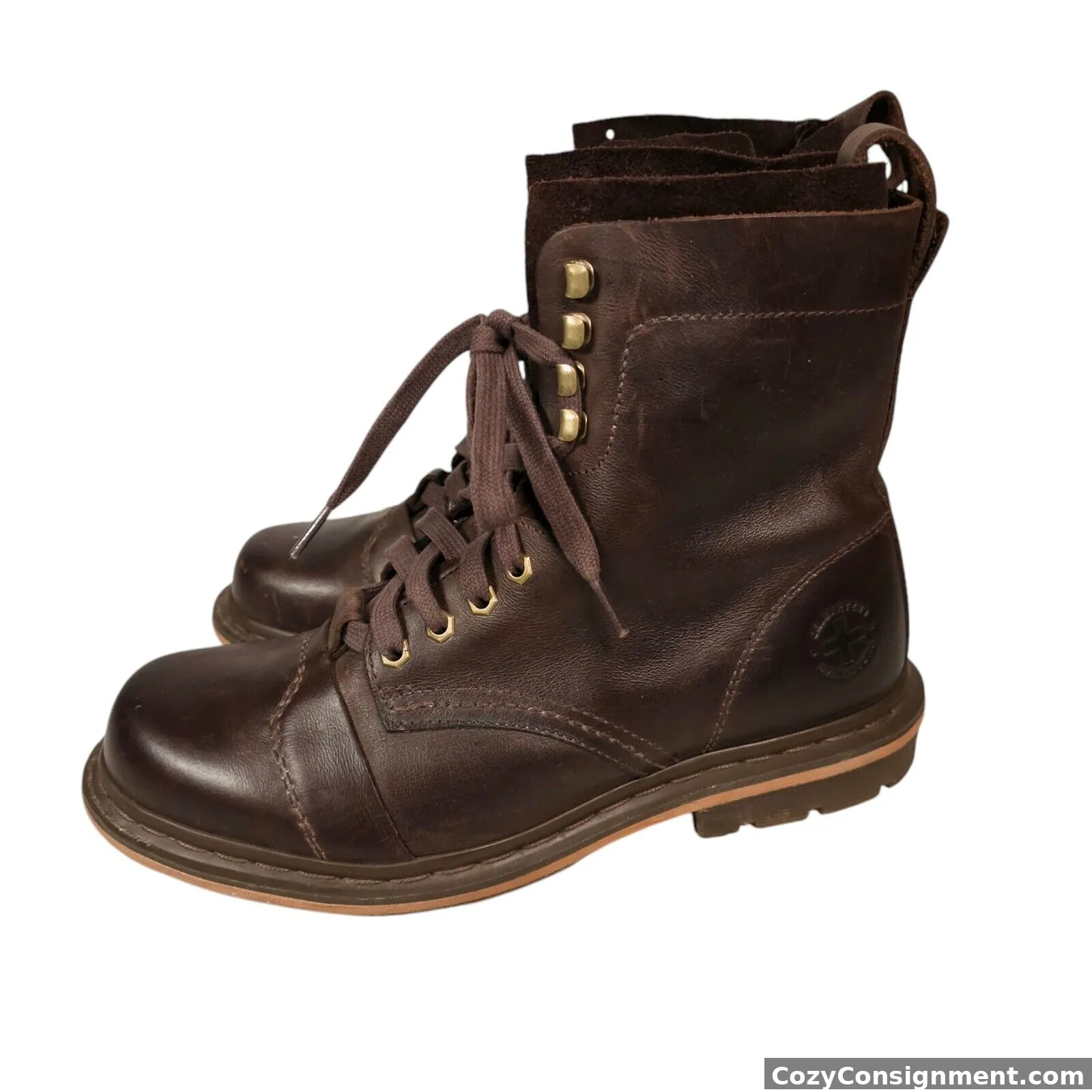 DR. MARTENS Pier Hi Brown Leather Cap Toe Combat Work Boots Classic SIZE 10 M