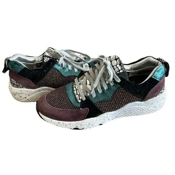 P448 Alex Sneakers You Can Surf Later Maroon Suede Teal Silver Metallic Size 40