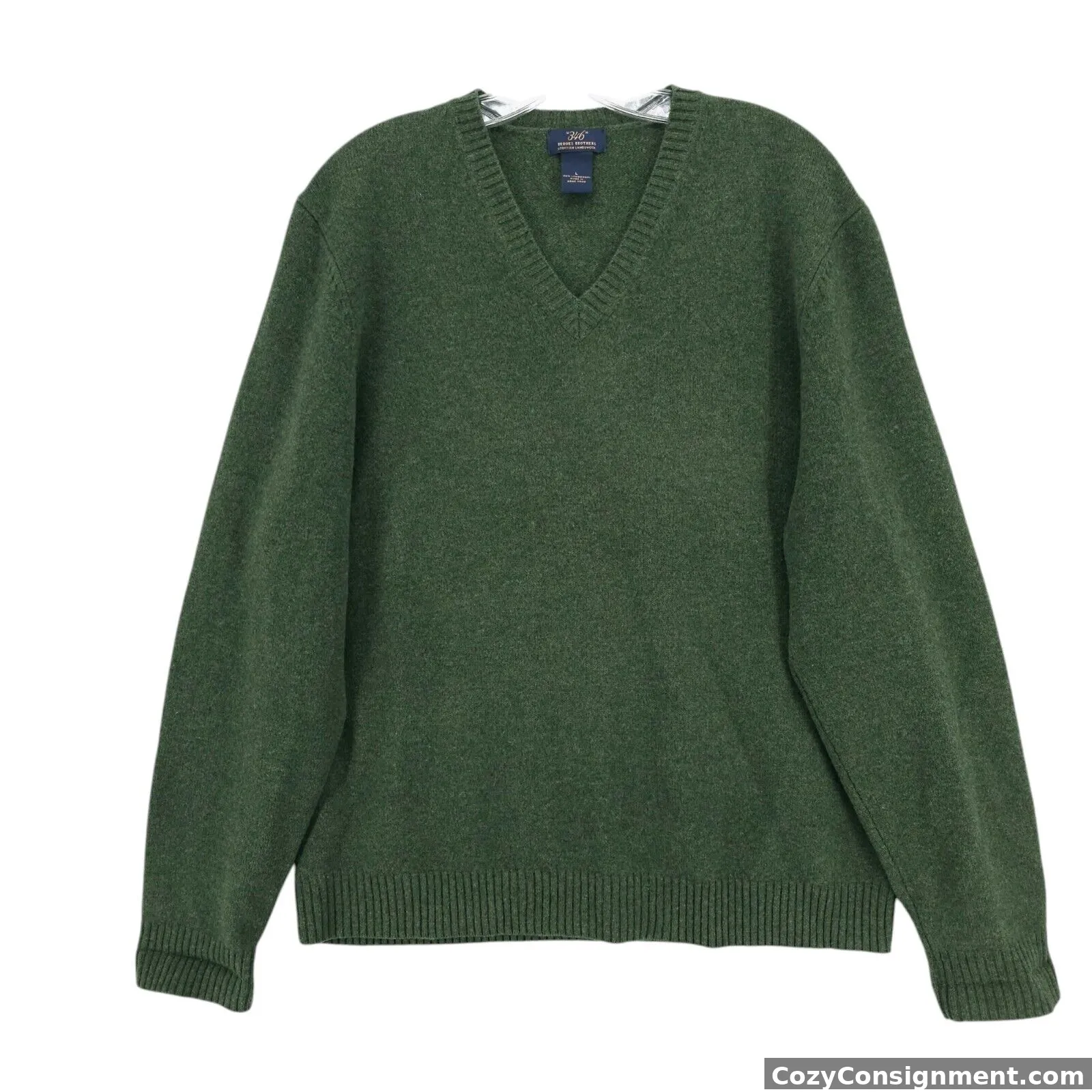 BROOKS BROTHERS Scottish Lambswool Sweater Green V-Neck Pullover Men's LARGE