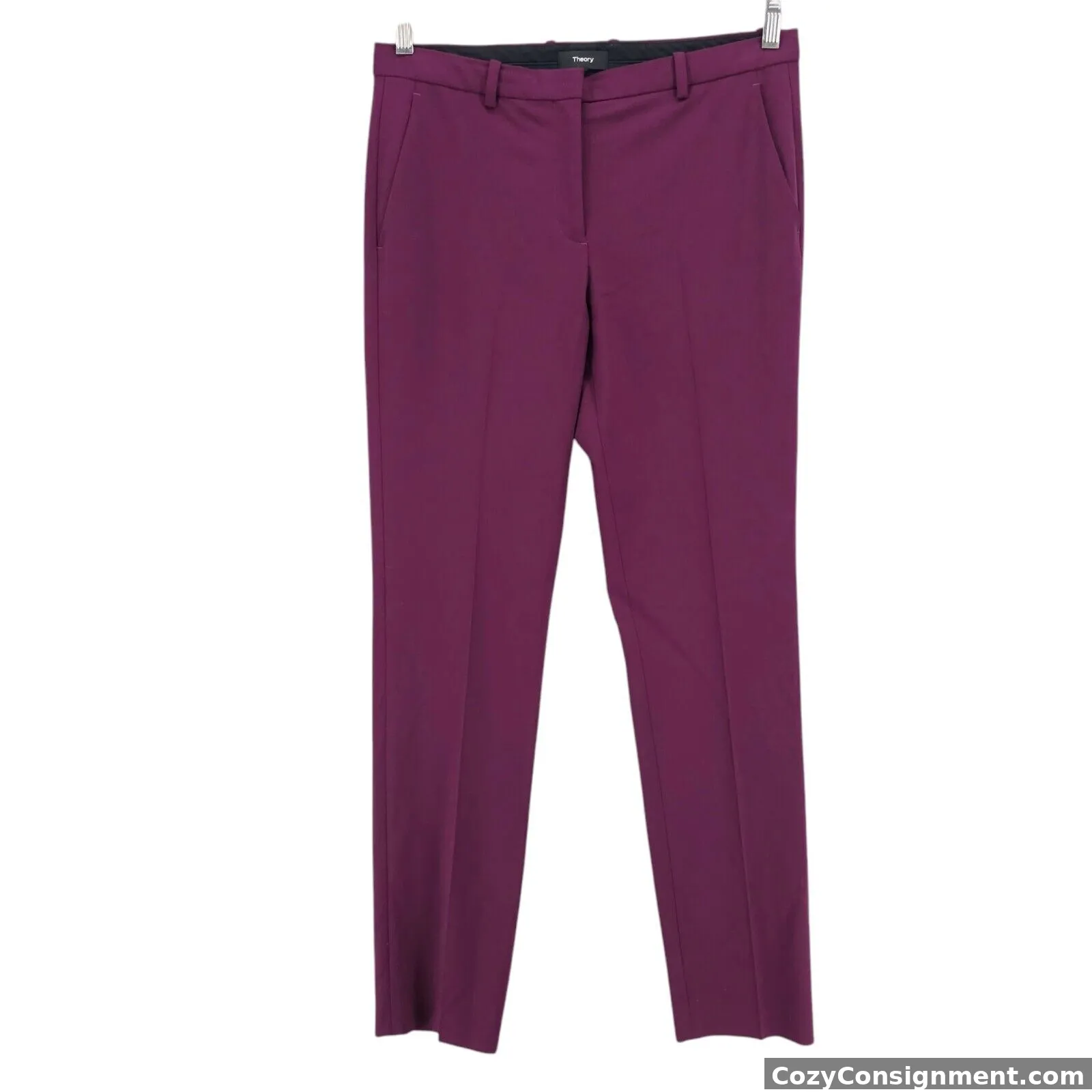 THEORY Hartsdale Traceable Wool Pants Pink Currant PURPLE Career Stretch Size 6