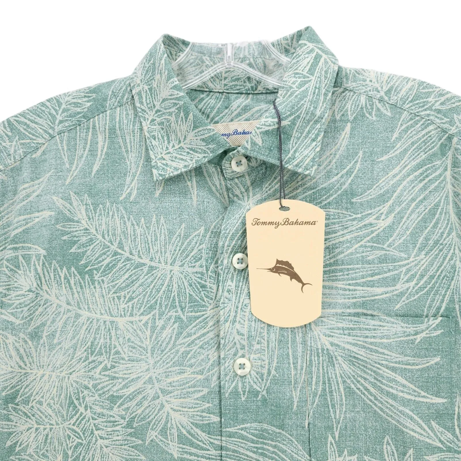 NWT TOMMY BAHAMA Shirt Hawaiian Tropical Print 100% Cotton Oil Blue Green SMALL