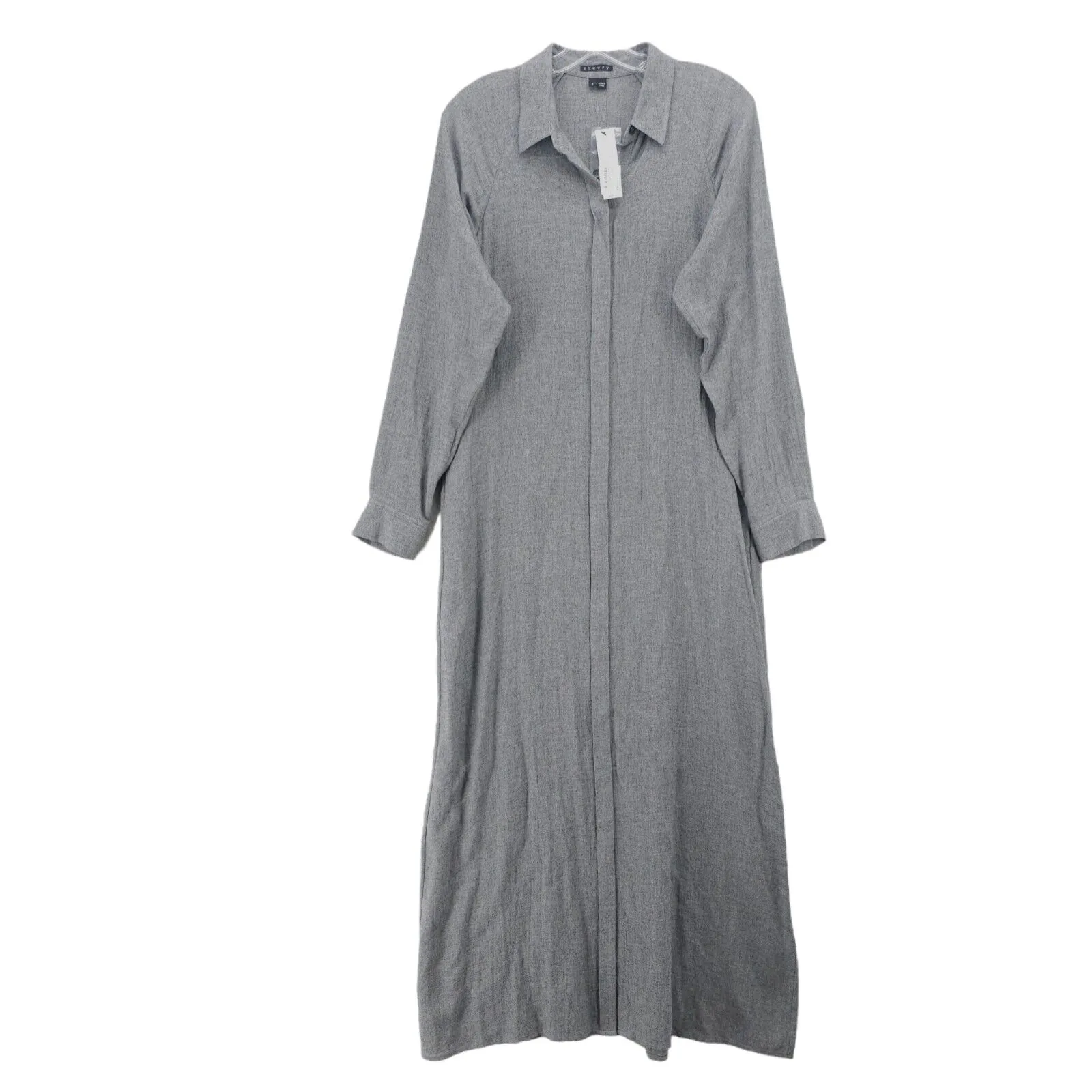 NWT THEORY Scenta Heather Gray Cozy Shirt Maxi Dress Viscose Wool Minimalistic 8