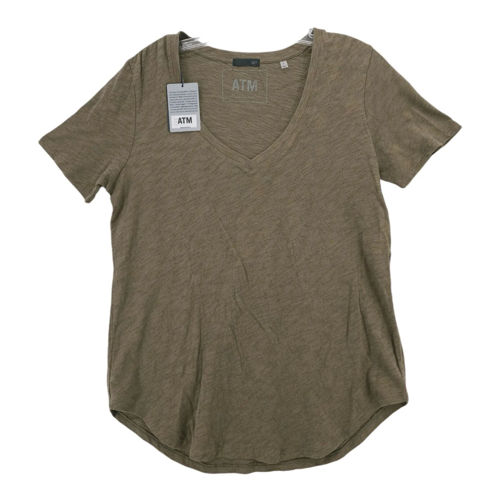 NWT ATM Anthony Thomas Melillo Slub Jersey Classic V-Neck Tee Olive Green LARGE