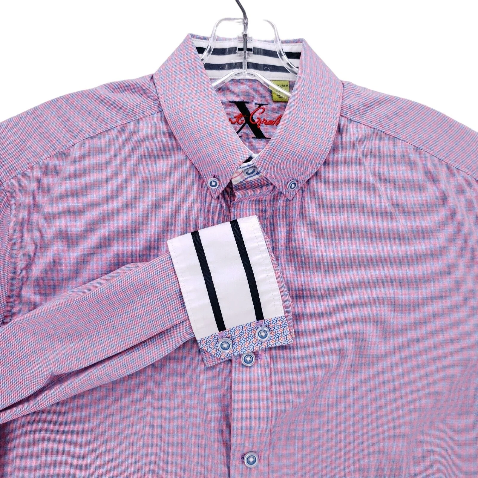 ROBERT GRAHAM Pink Blue Check Flip Cuffs Long Sleeve Shirt Tailored Fit SMALL